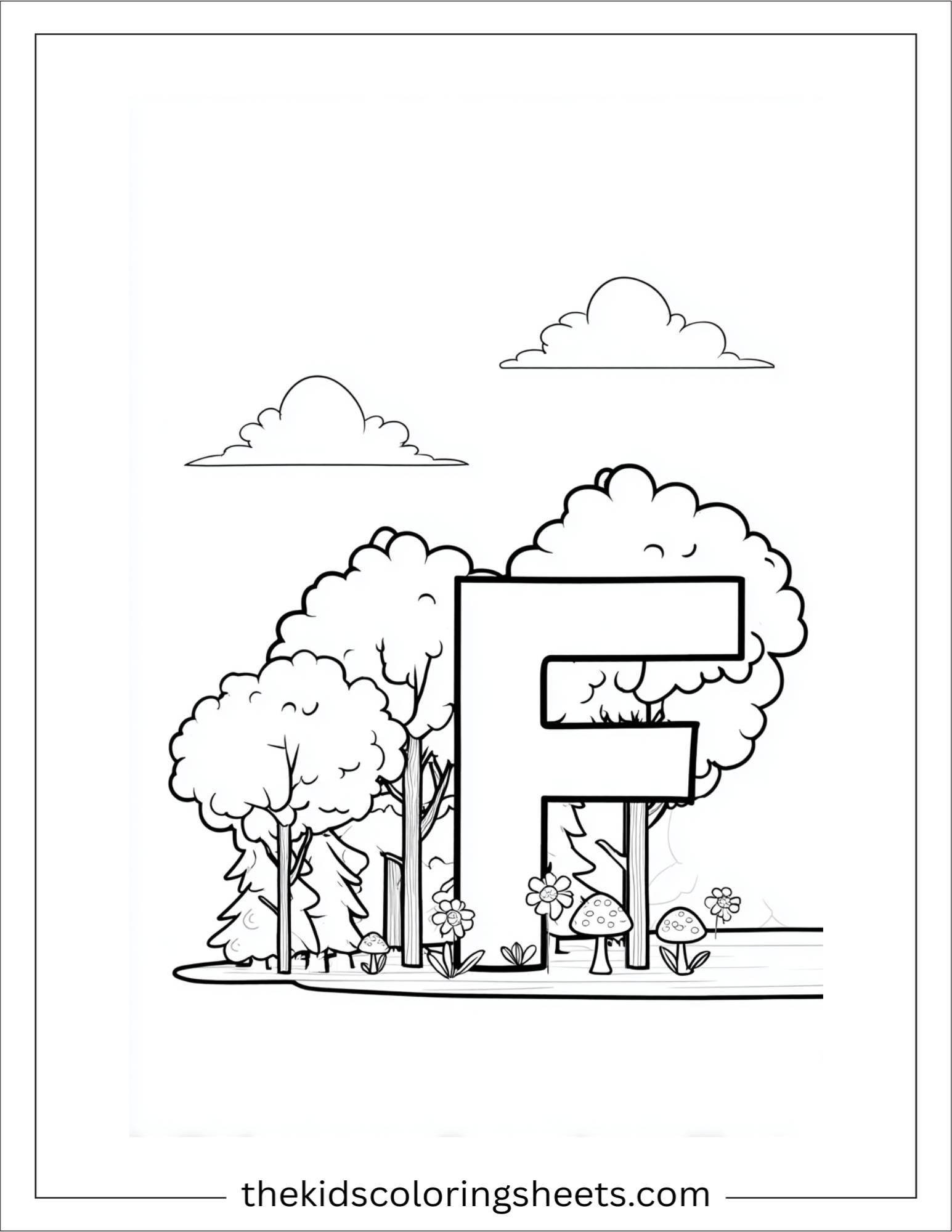 alphabet F forest coloring page