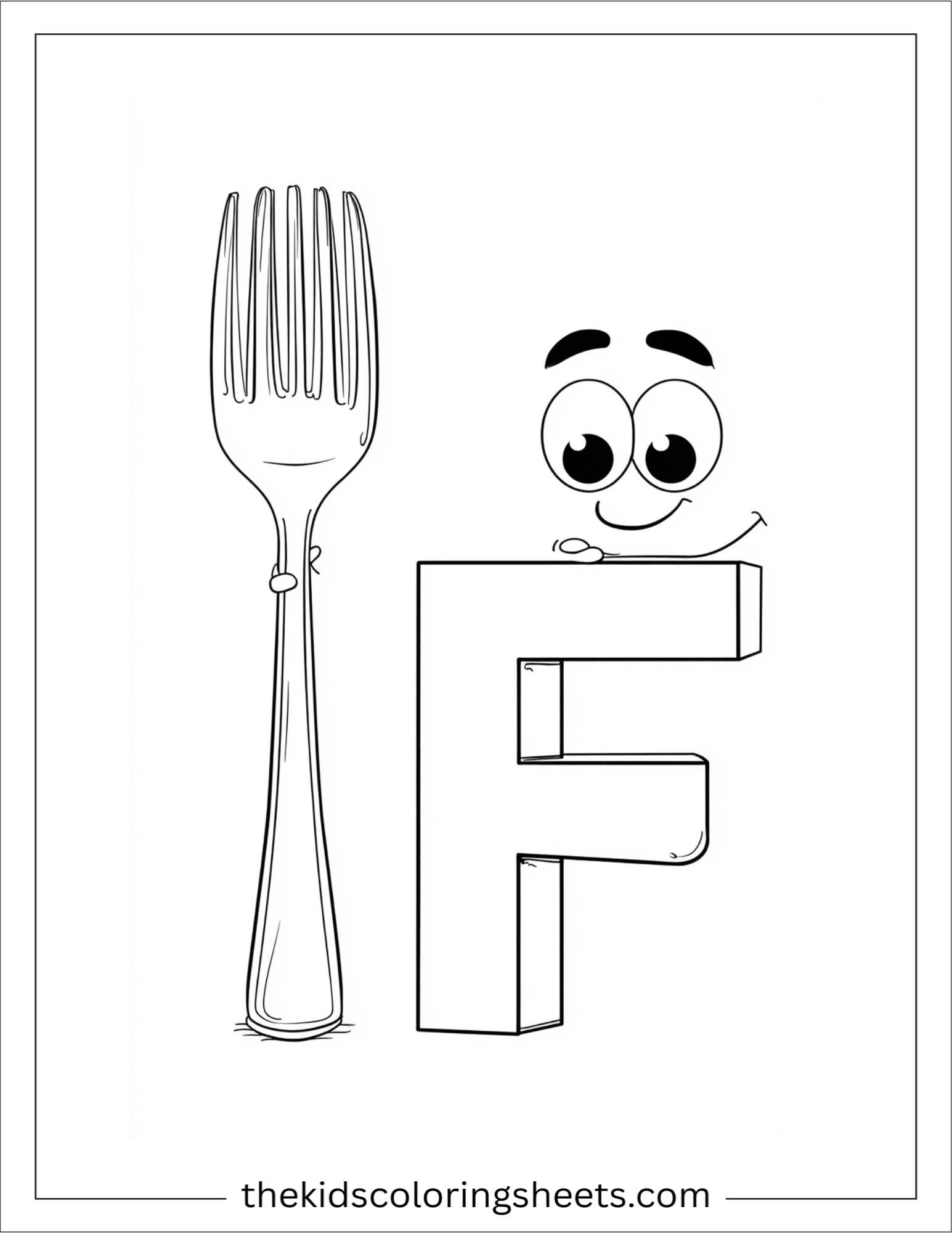 alphabet F fork coloring page