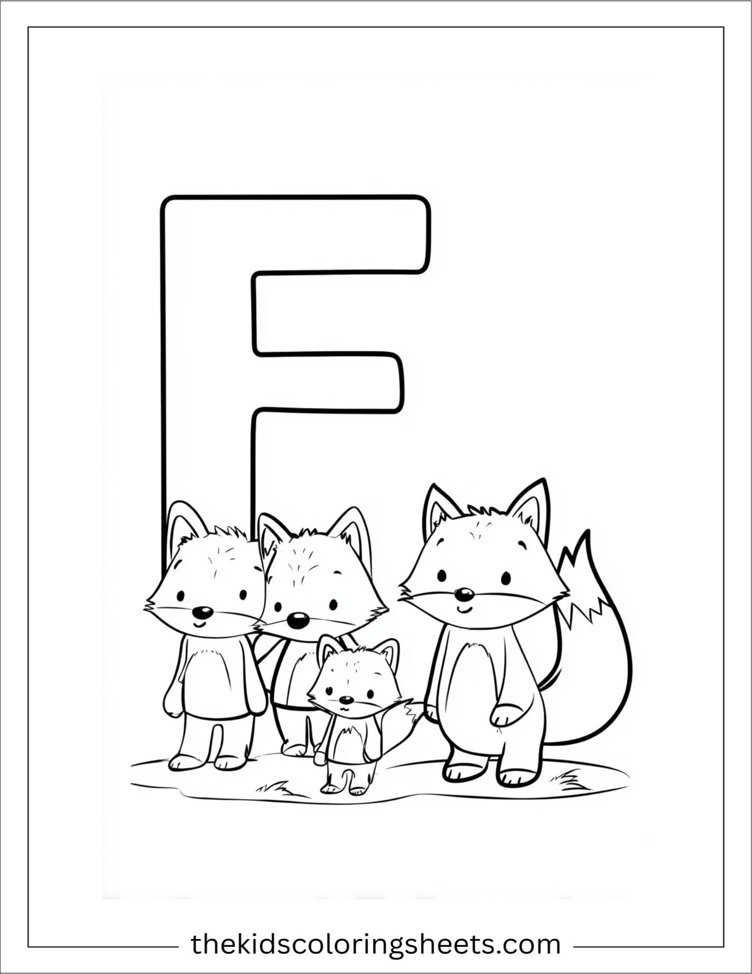 alphabet F fox family coloring page