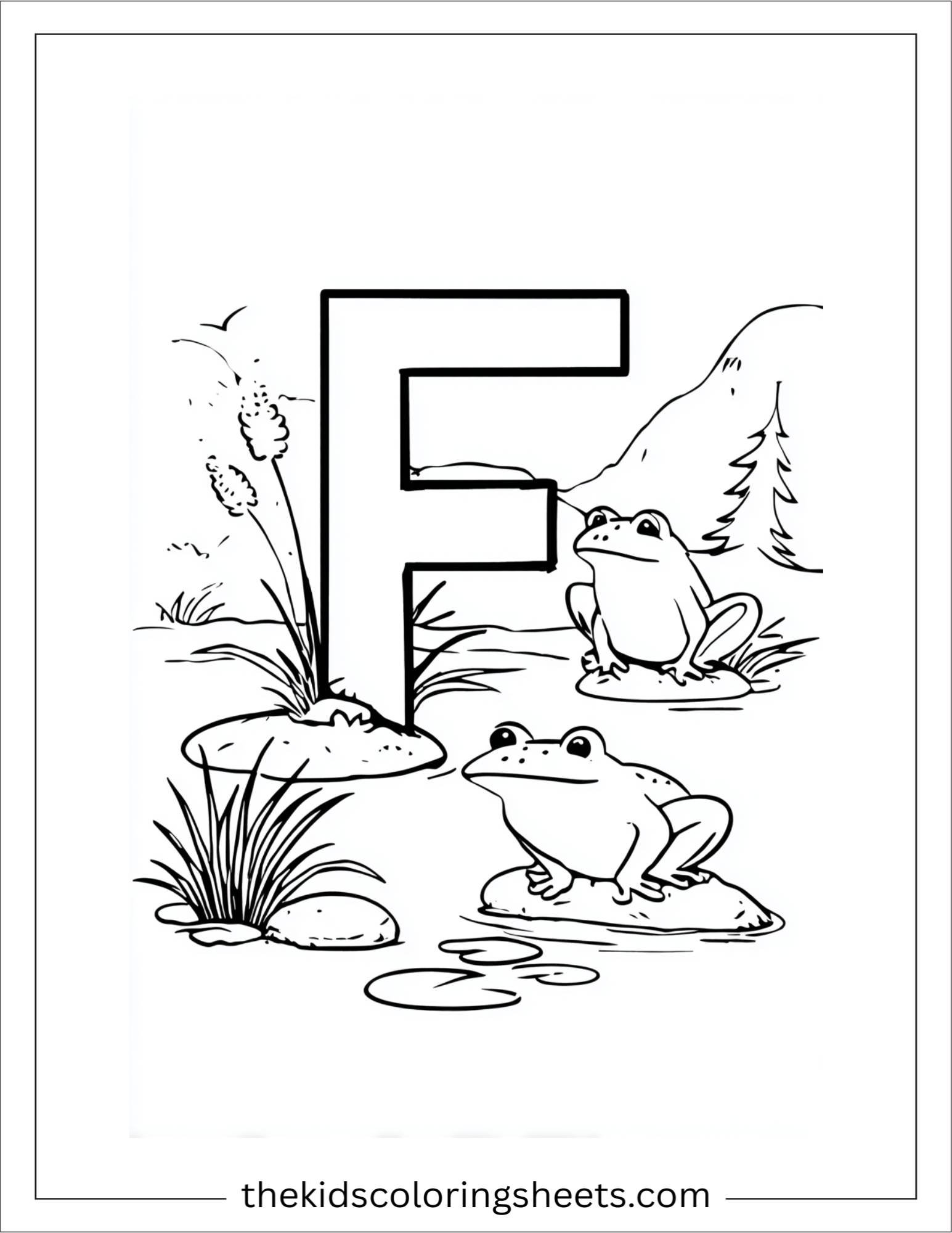 alphabet F frog pond coloring page