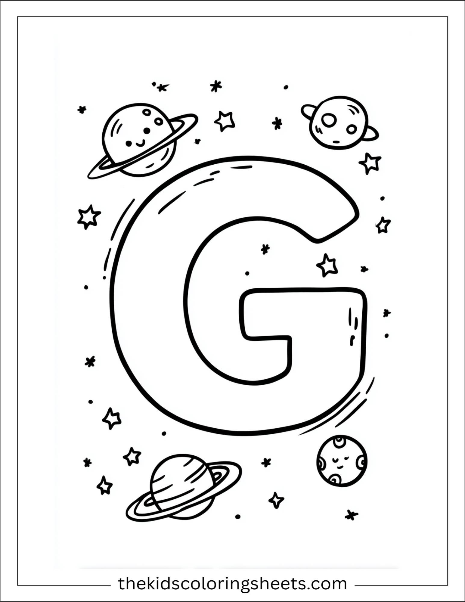 alphabet G galaxy coloring page