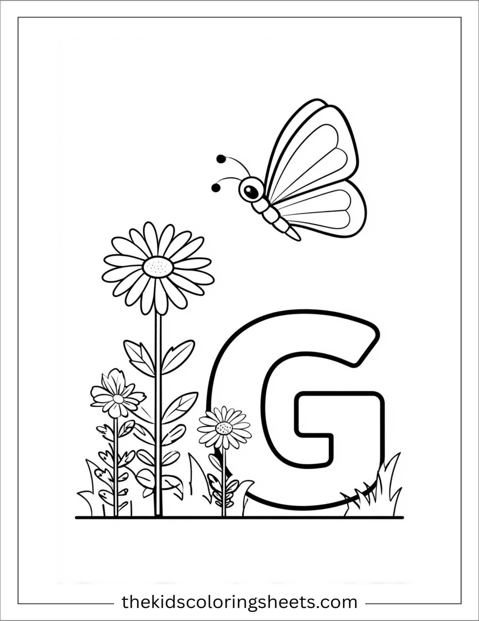 alphabet G garden butterfly coloring page