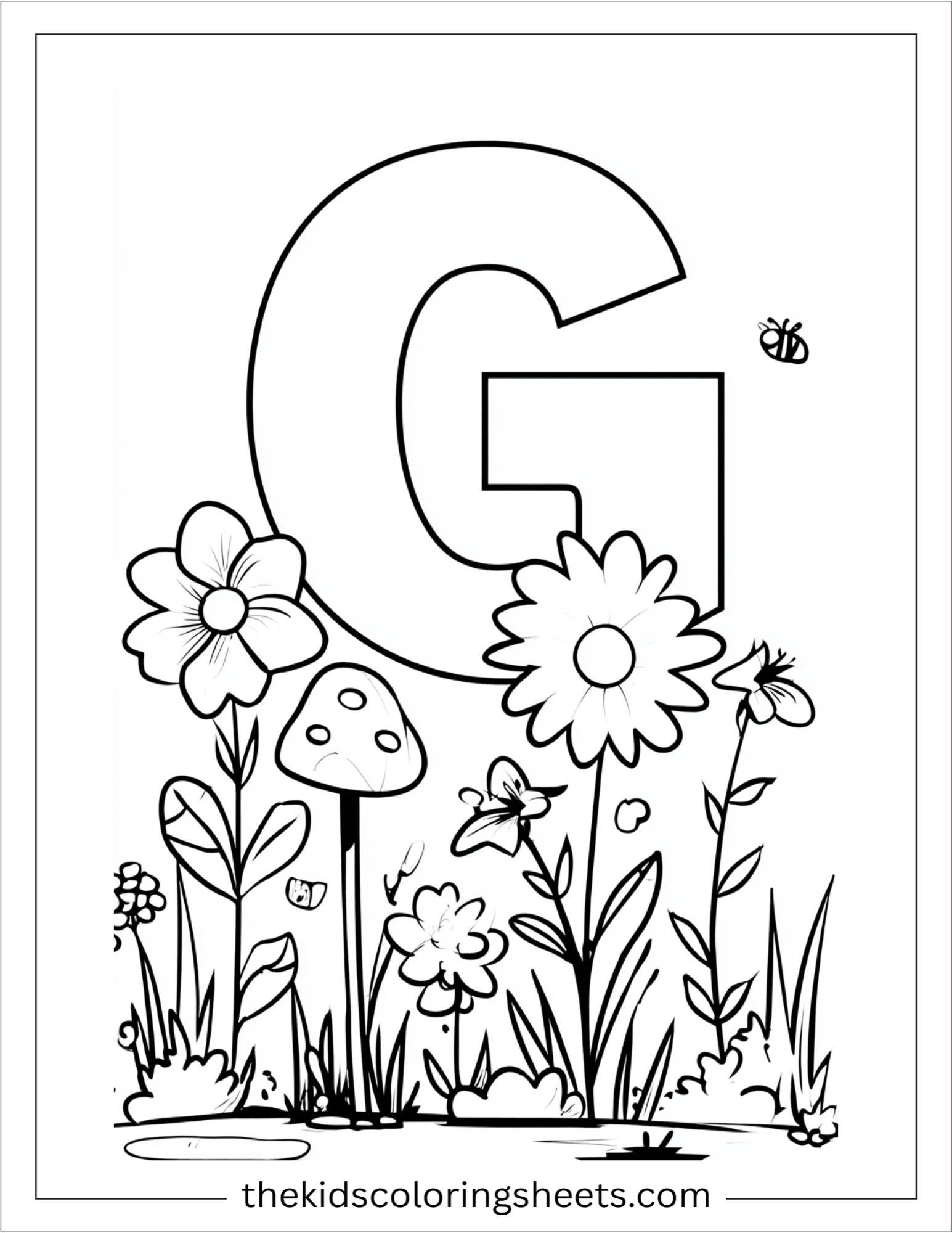 alphabet G garden flowers coloring page