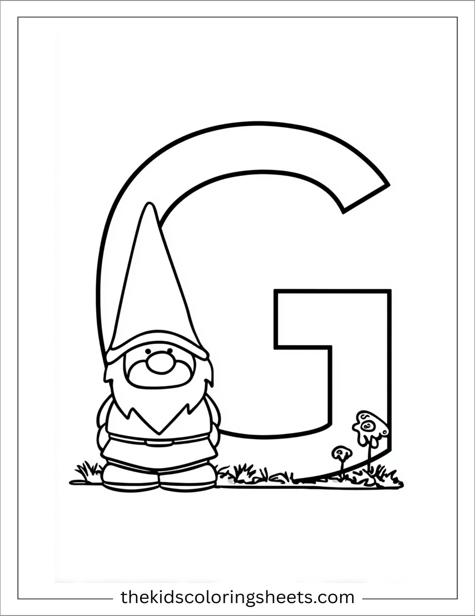 alphabet G garden gnome coloring page