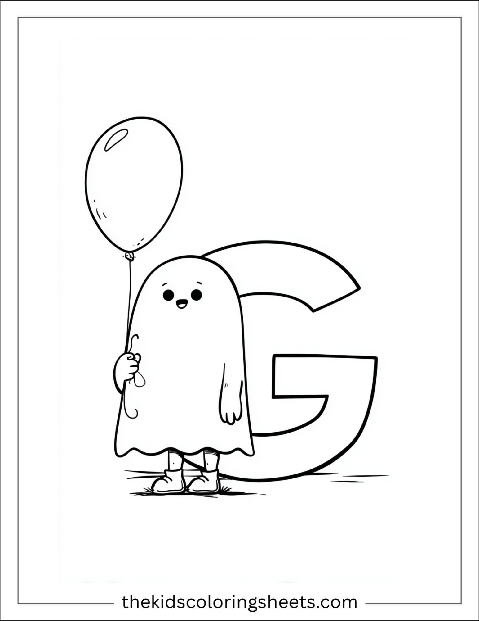 alphabet G ghost balloon coloring page