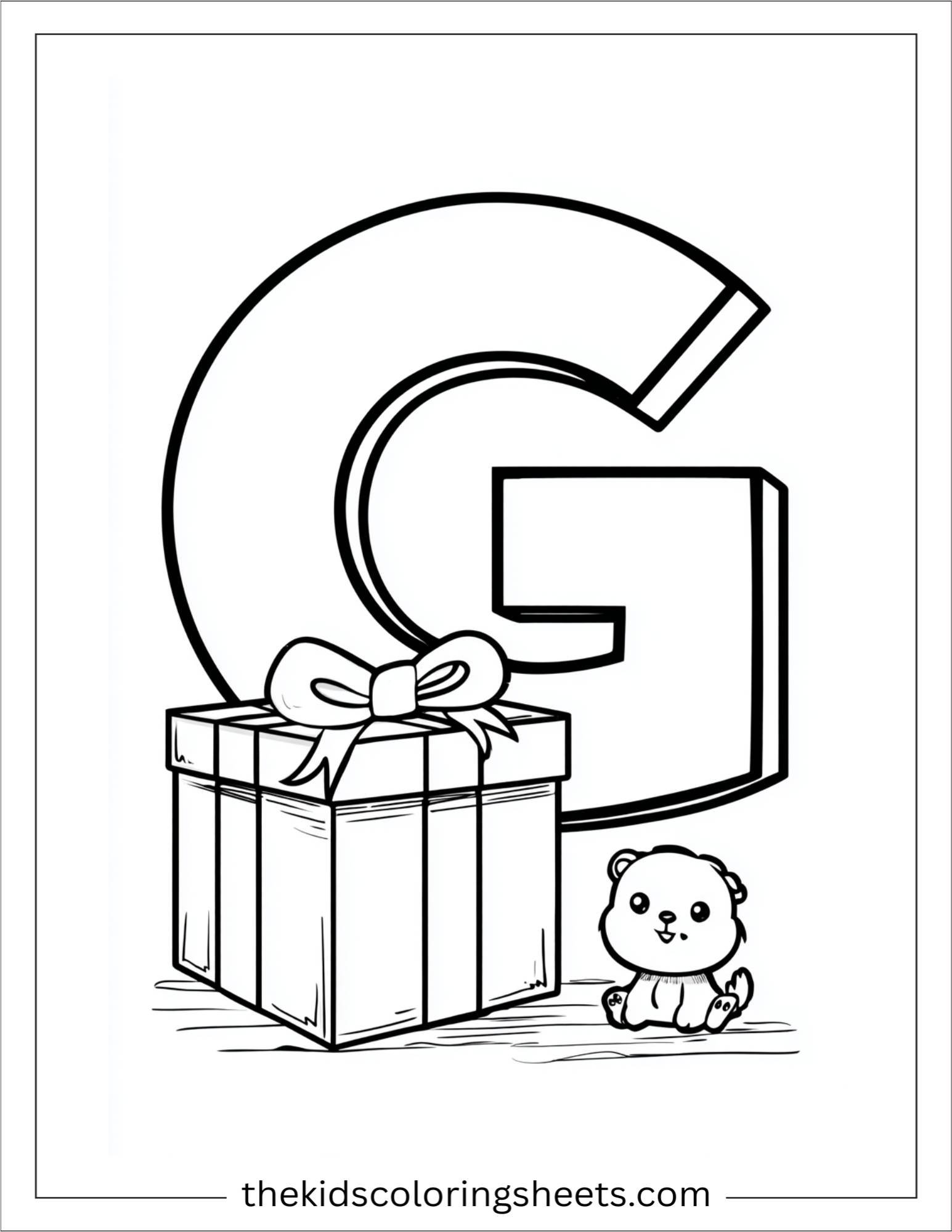 alphabet G gift ribbon coloring page