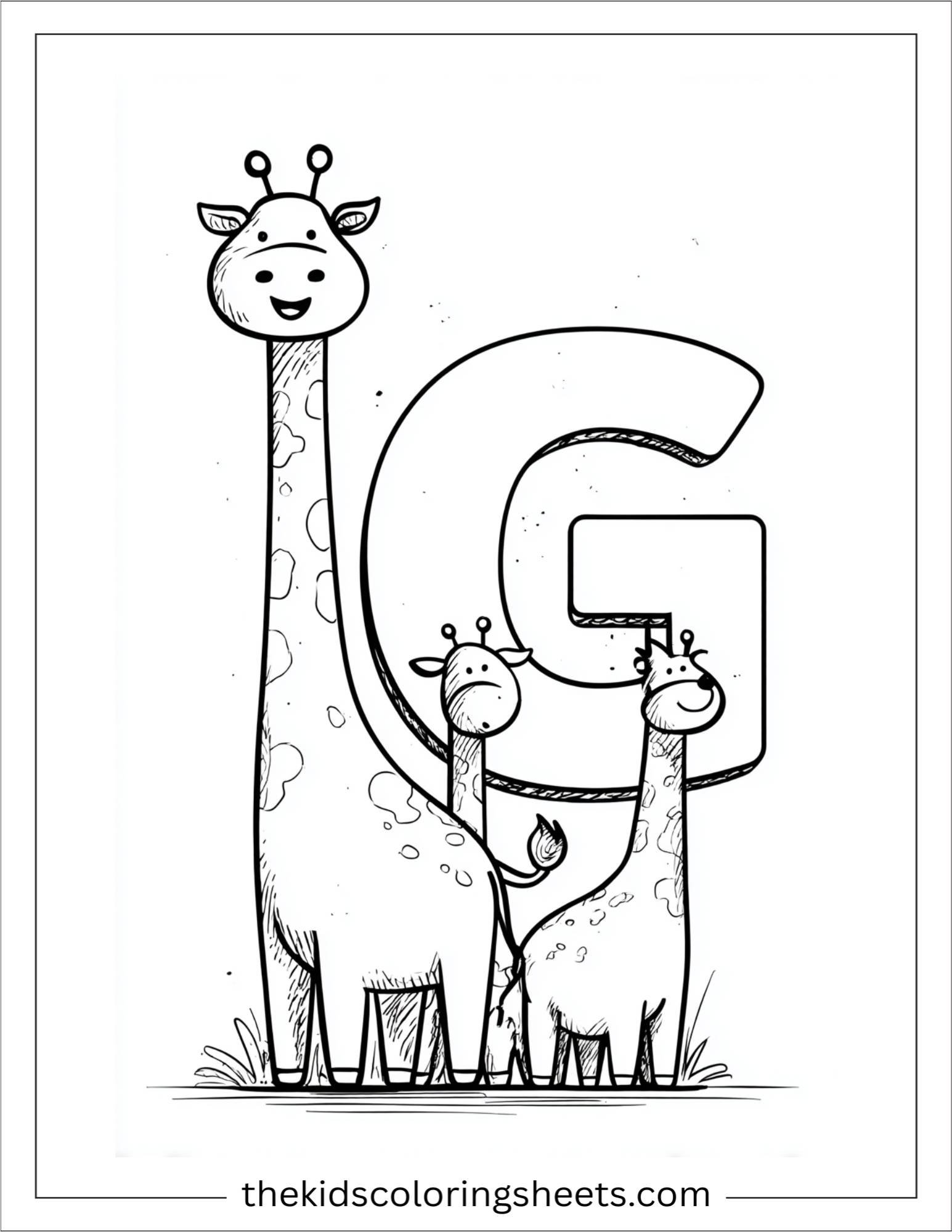 alphabet G giraffe family coloring page