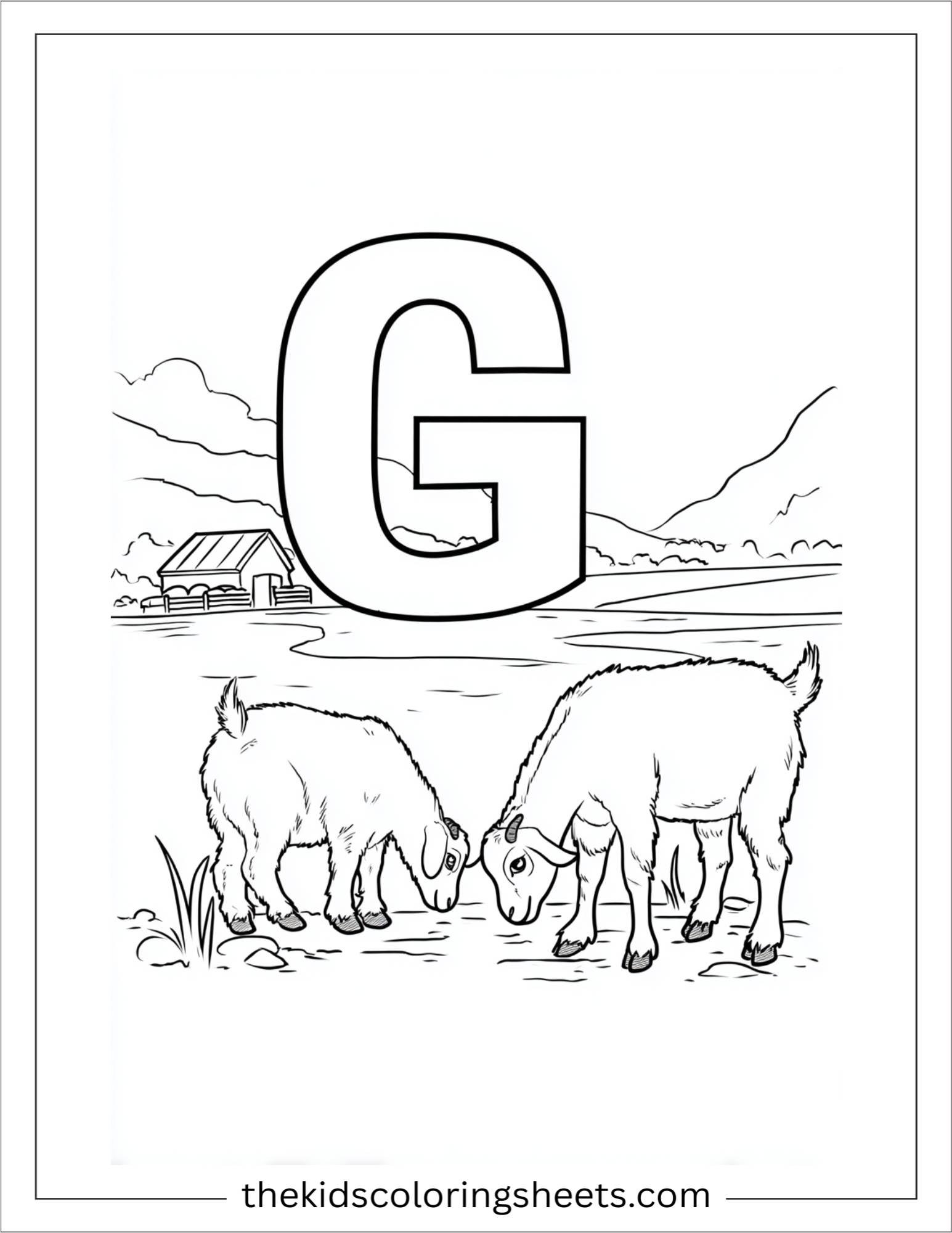 alphabet G goat farm coloring page