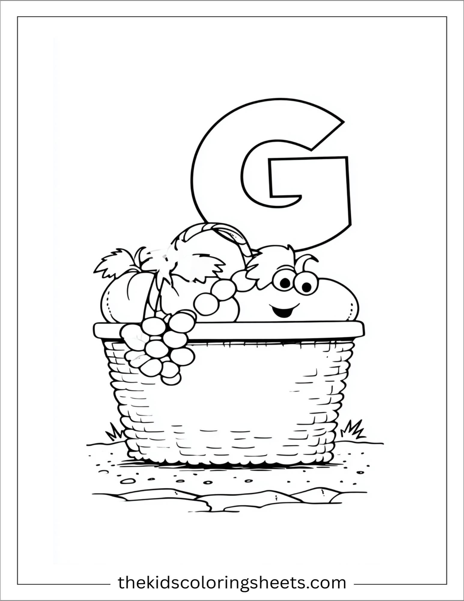 alphabet G grapes basket coloring page