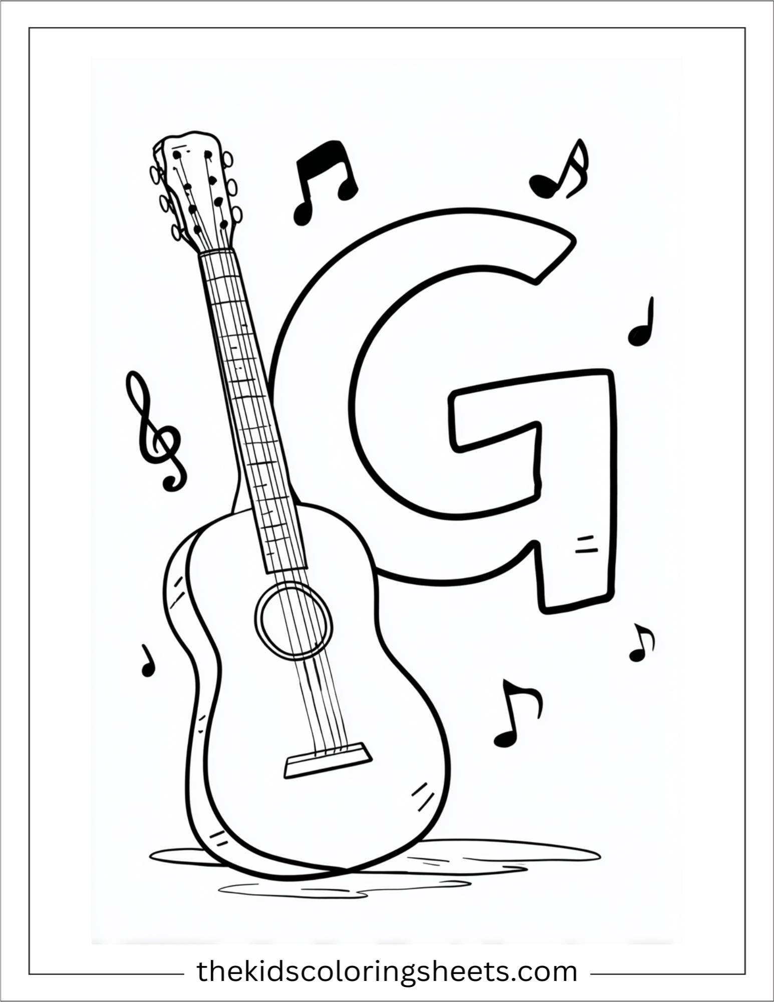 alphabet G guitar coloring page