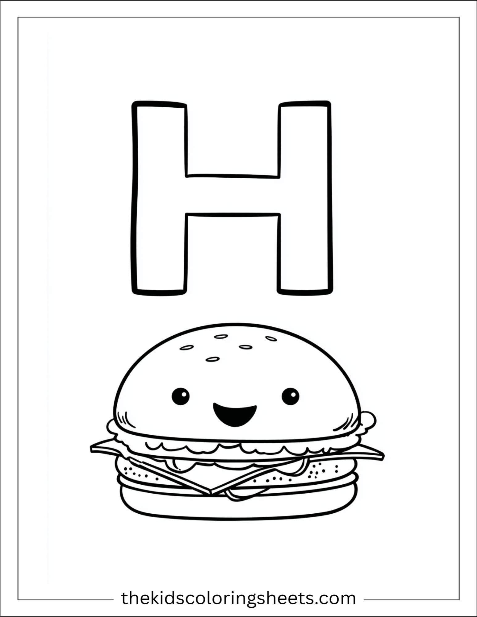 alphabet H hamburger coloring page