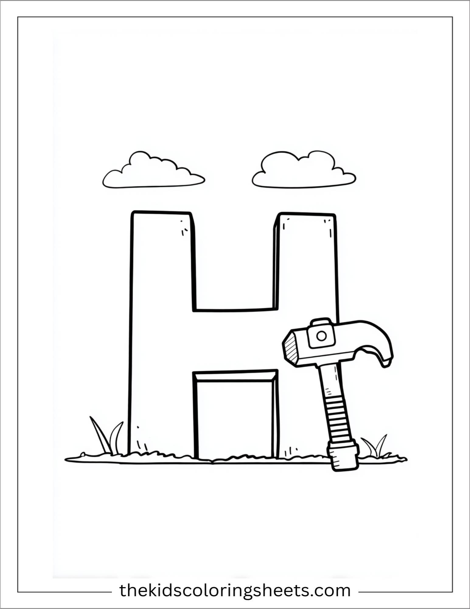 alphabet H hammer tool coloring page