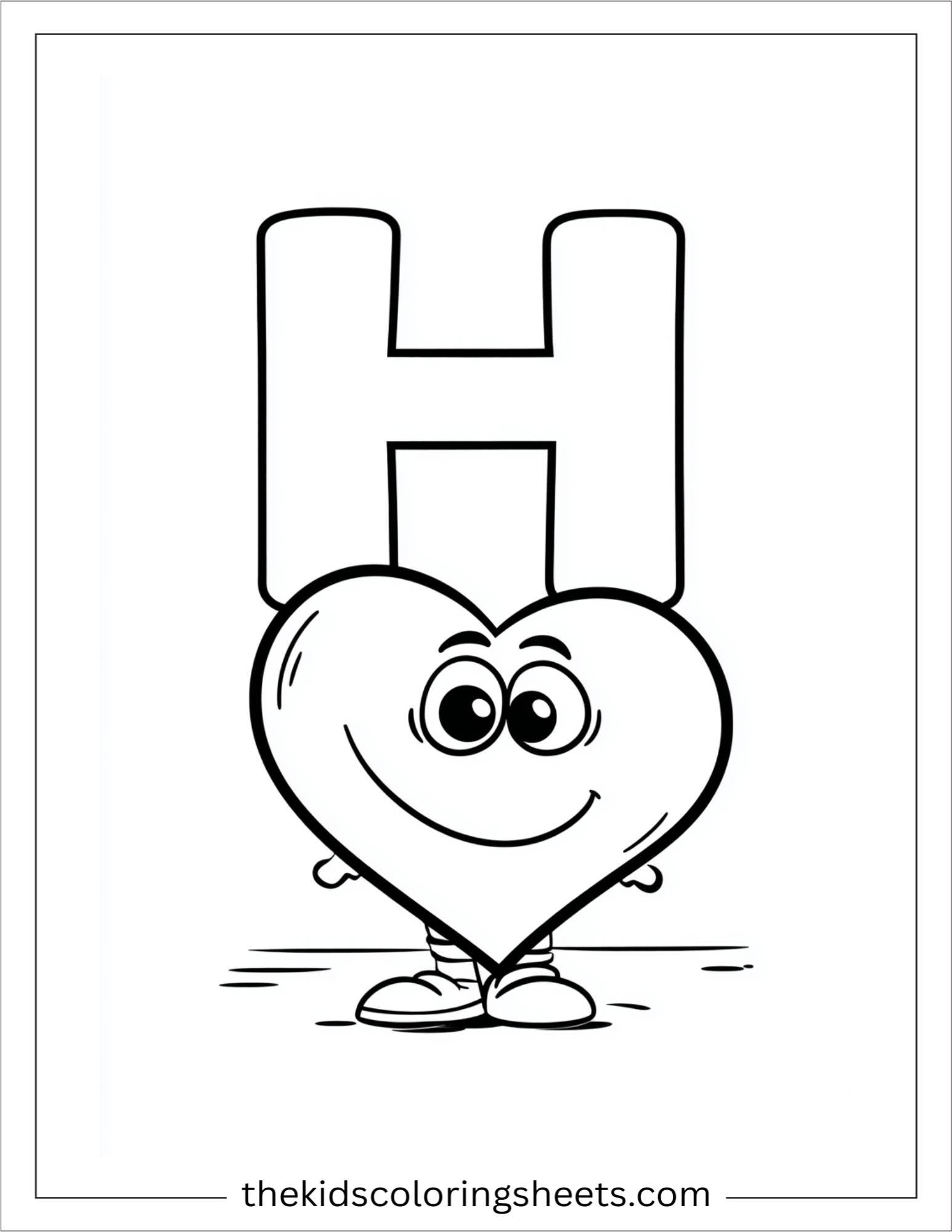 alphabet H happy heart coloring page