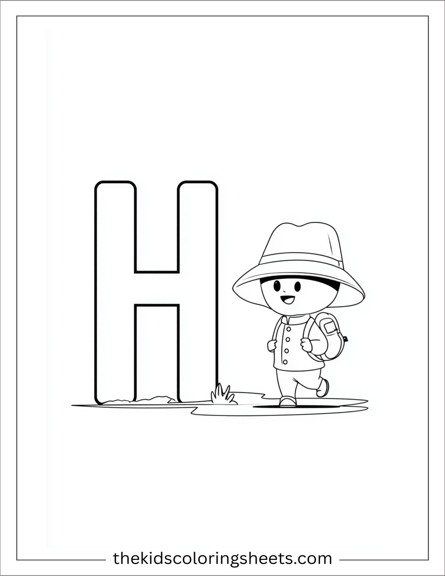 alphabet H hat coloring page