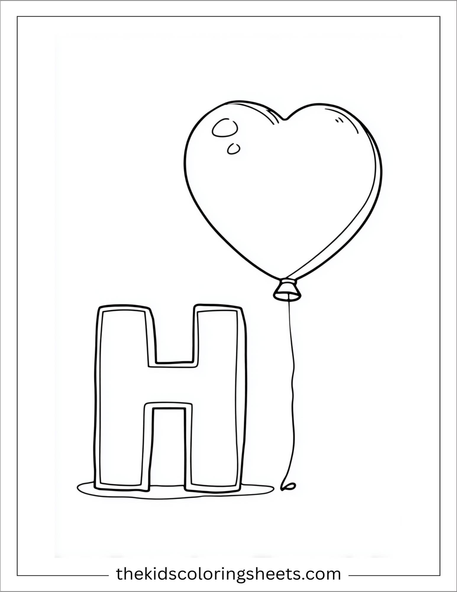 alphabet H heart balloon coloring page