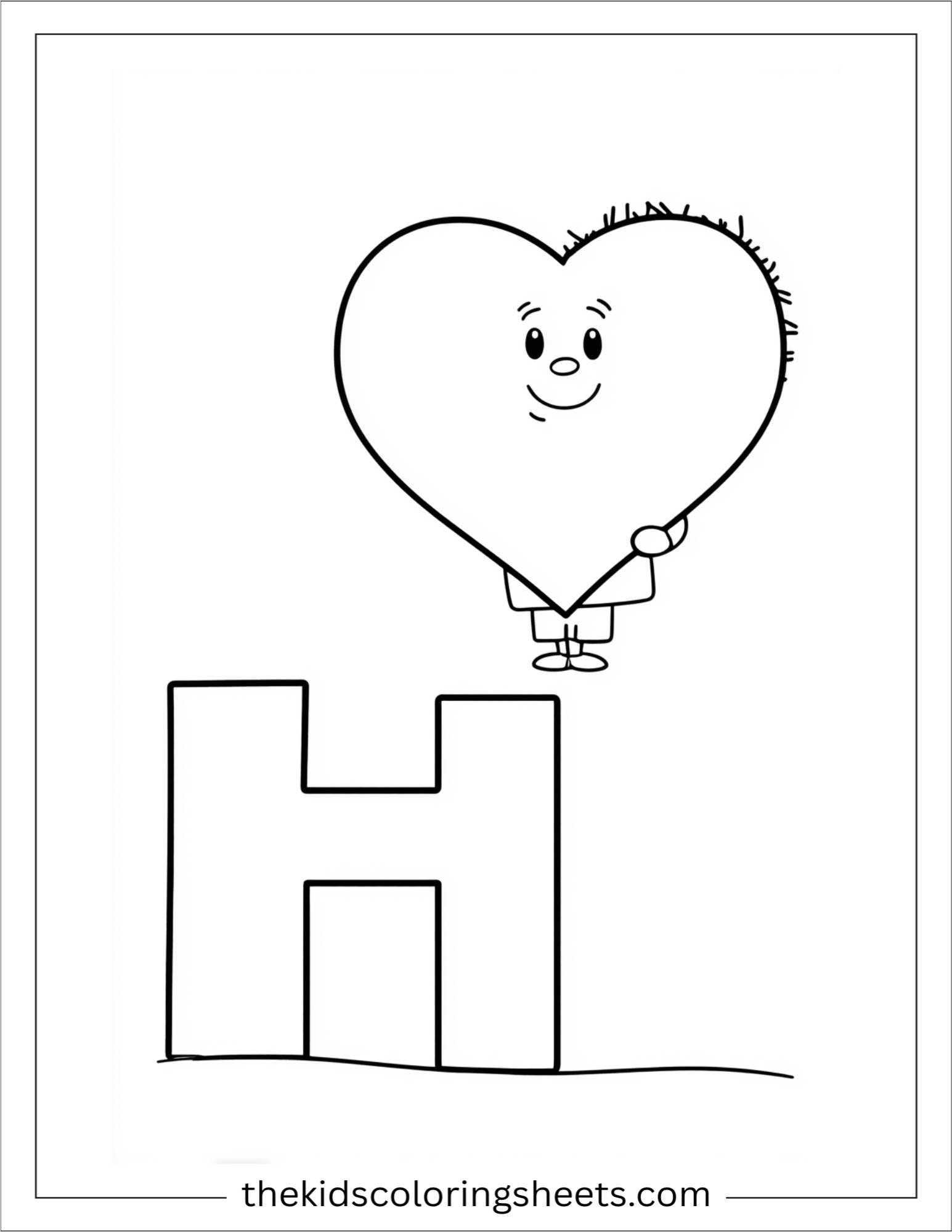alphabet H heart coloring page