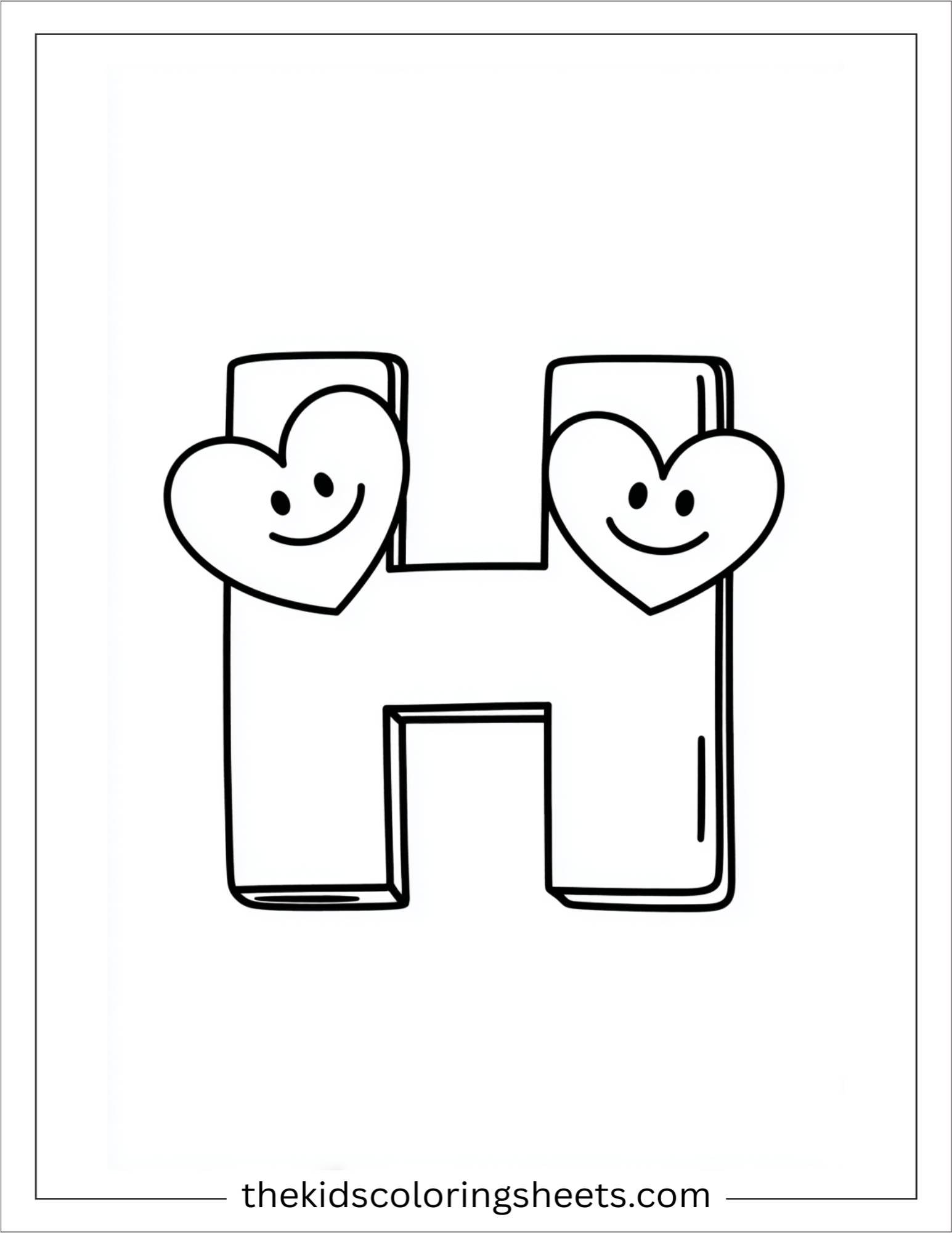 alphabet H heart love coloring page