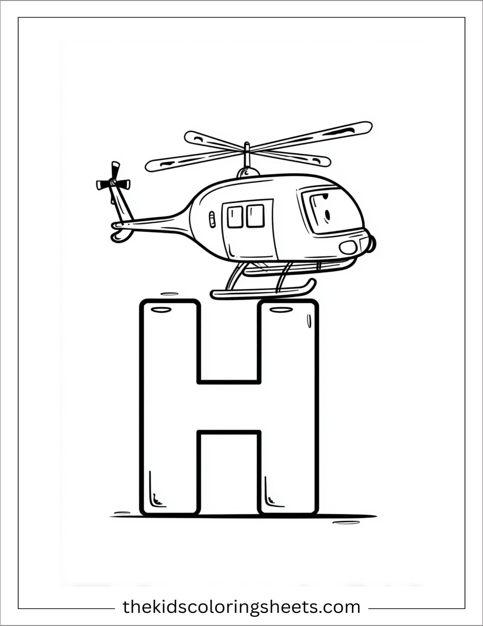 alphabet H helicopter coloring page