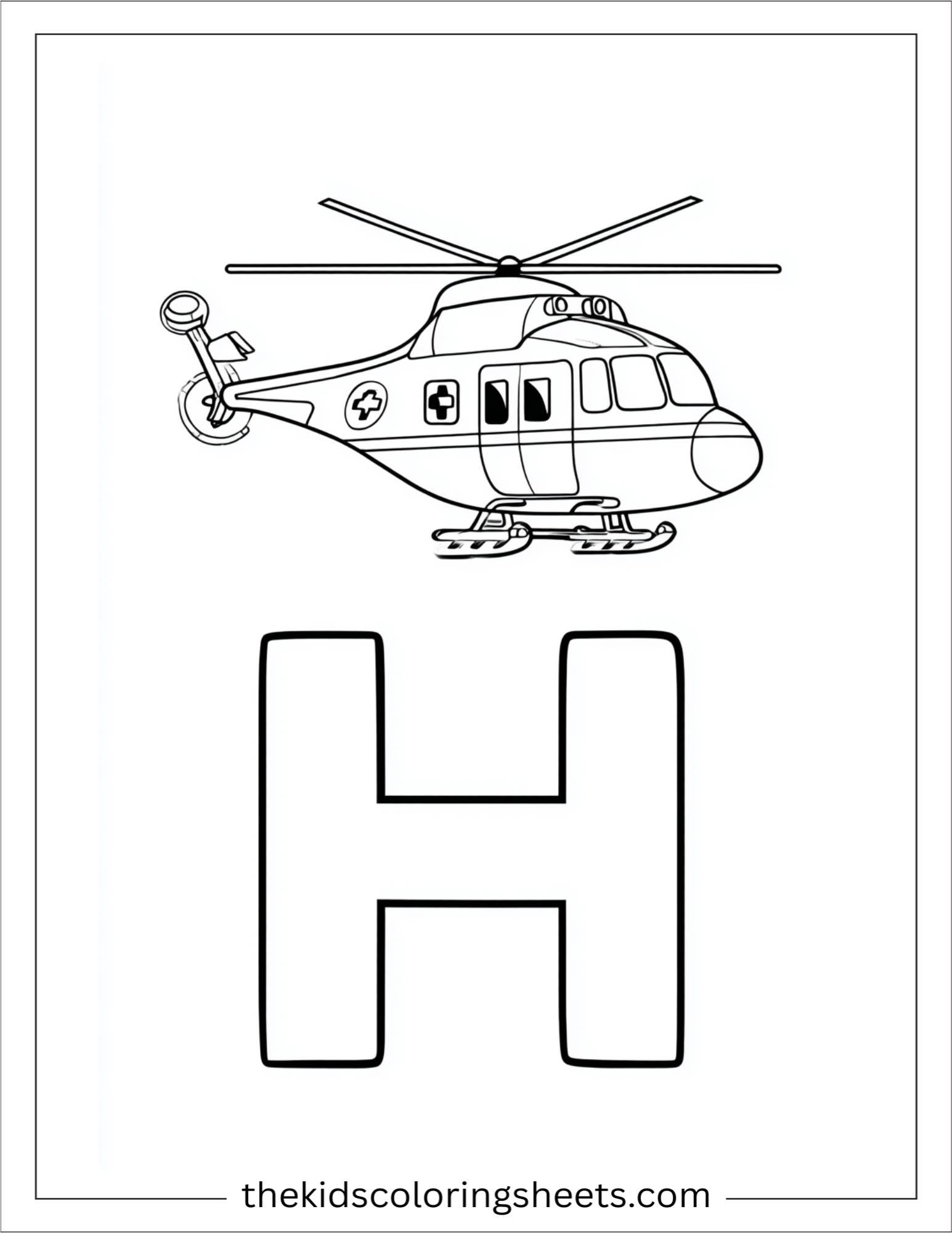 alphabet H helicopter rescue coloring page