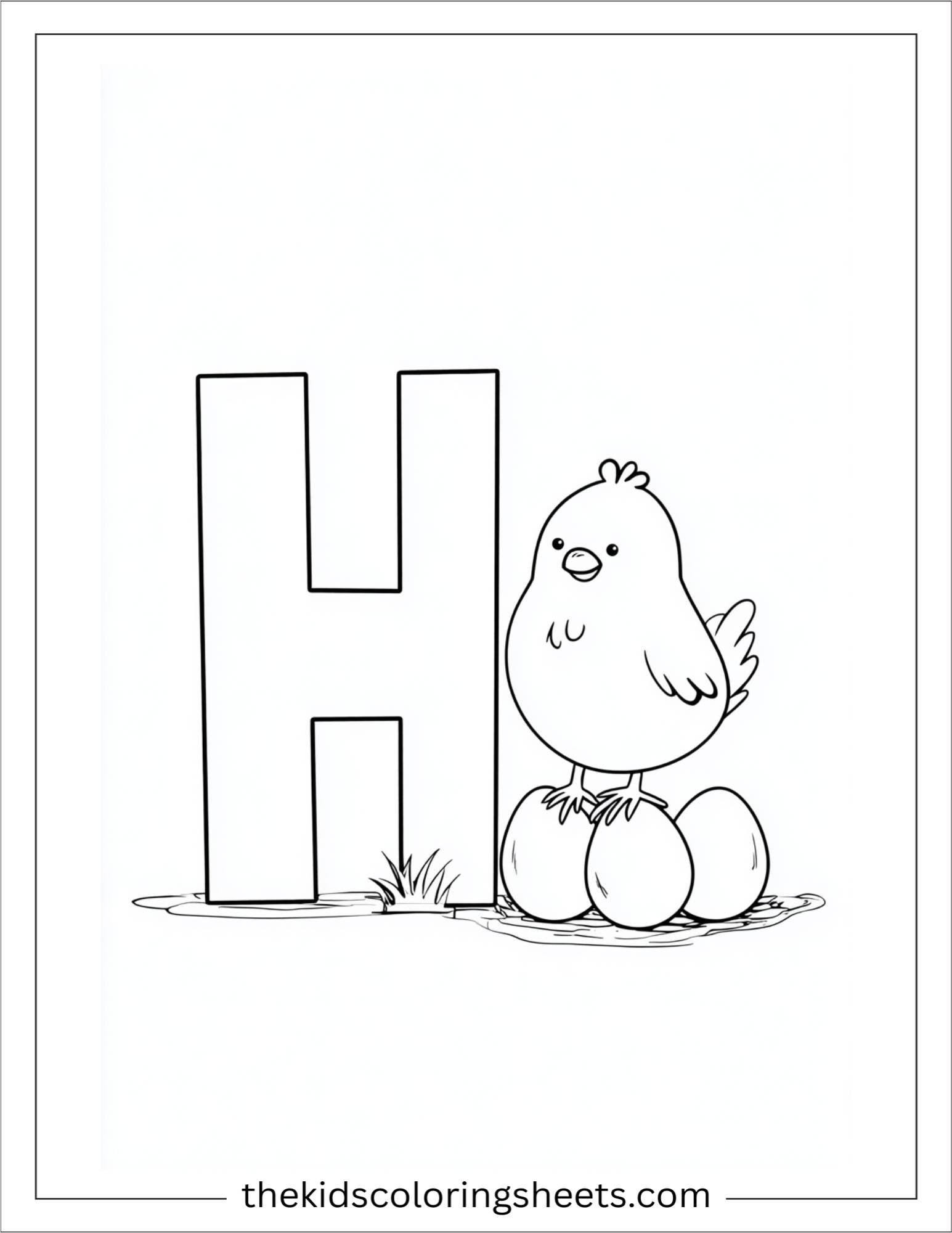 alphabet H hen eggs coloring page