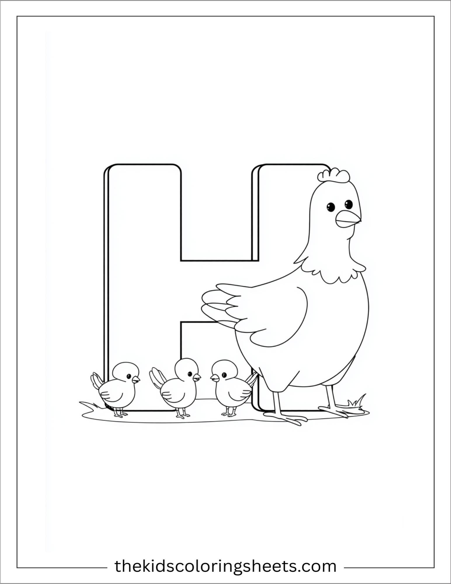 alphabet H hen family coloring page