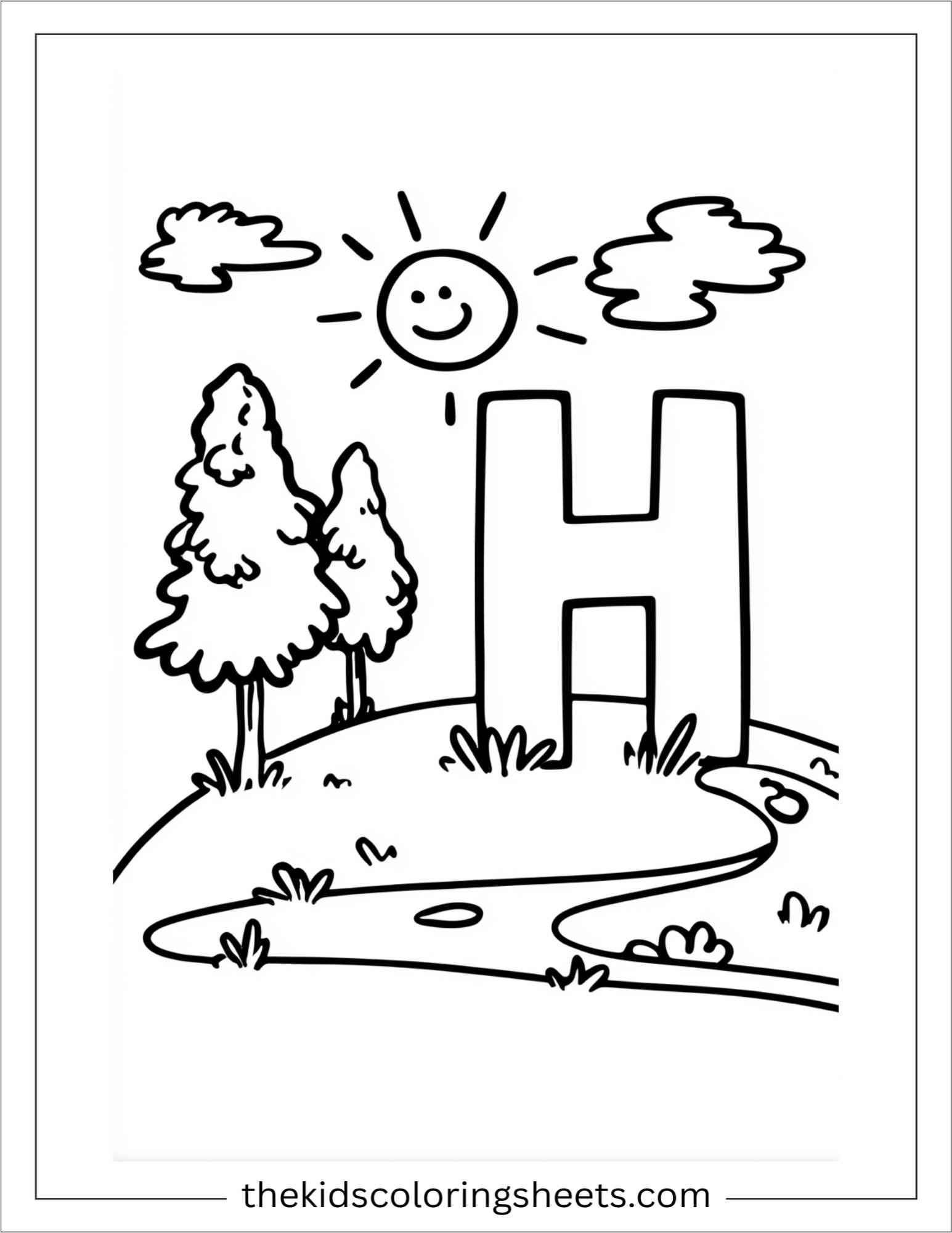 alphabet H hill coloring page