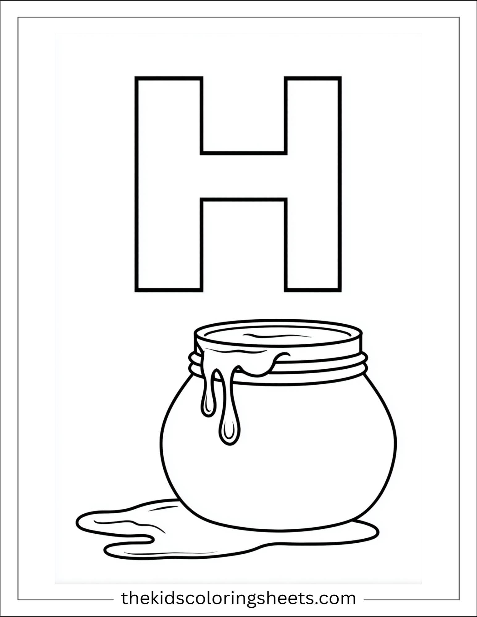 alphabet H honey pot coloring page