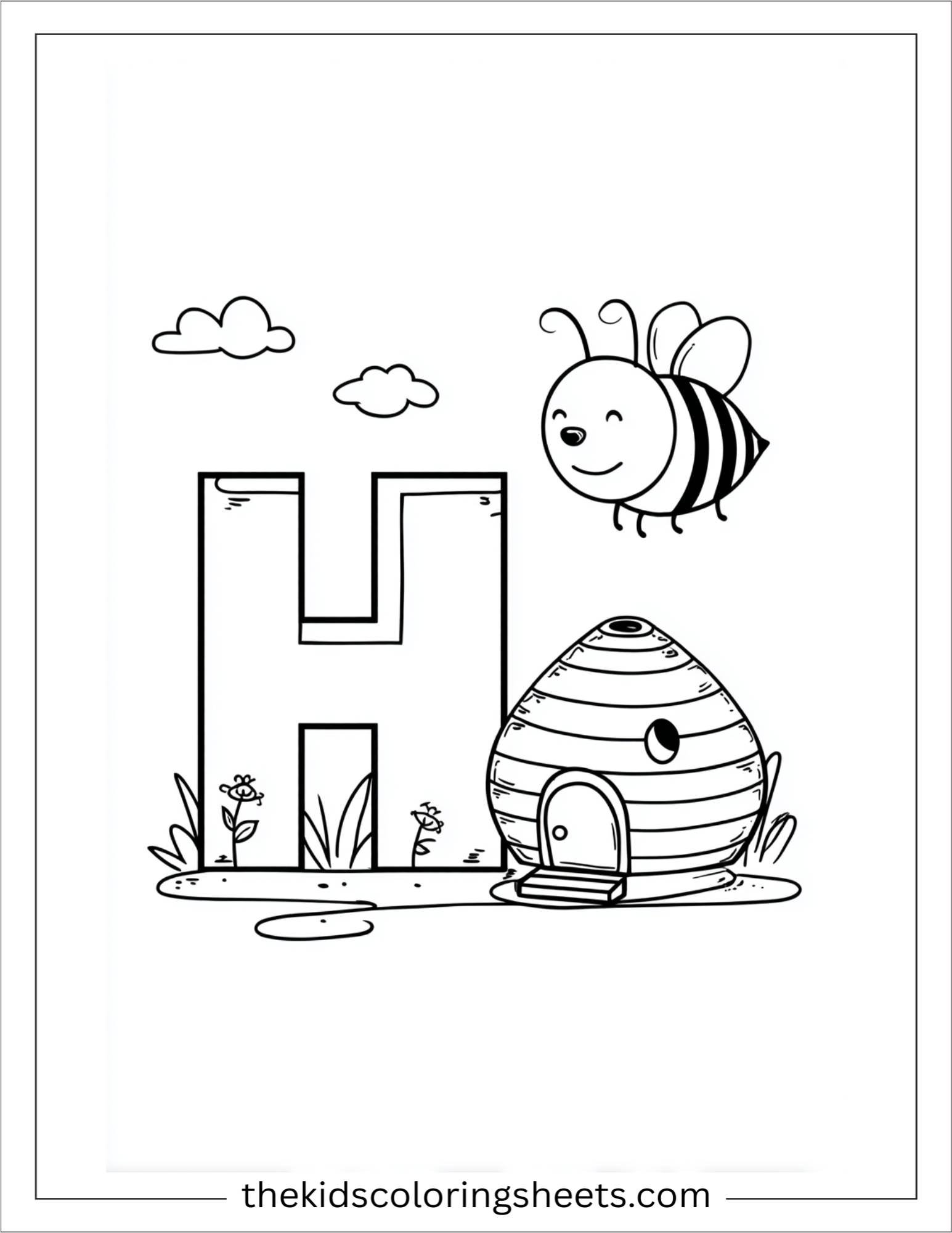 alphabet H honeybee coloring page