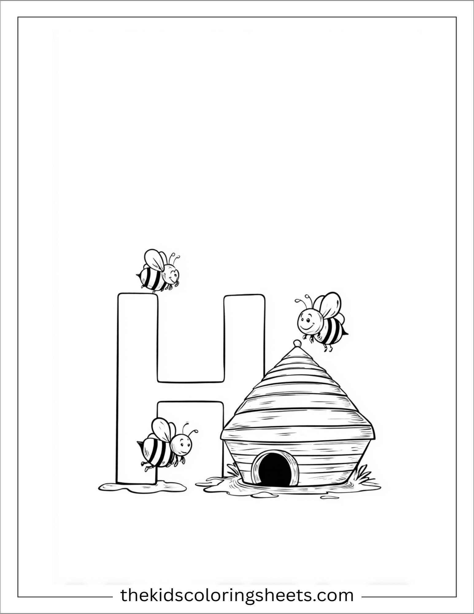 alphabet H honeybee hive coloring page