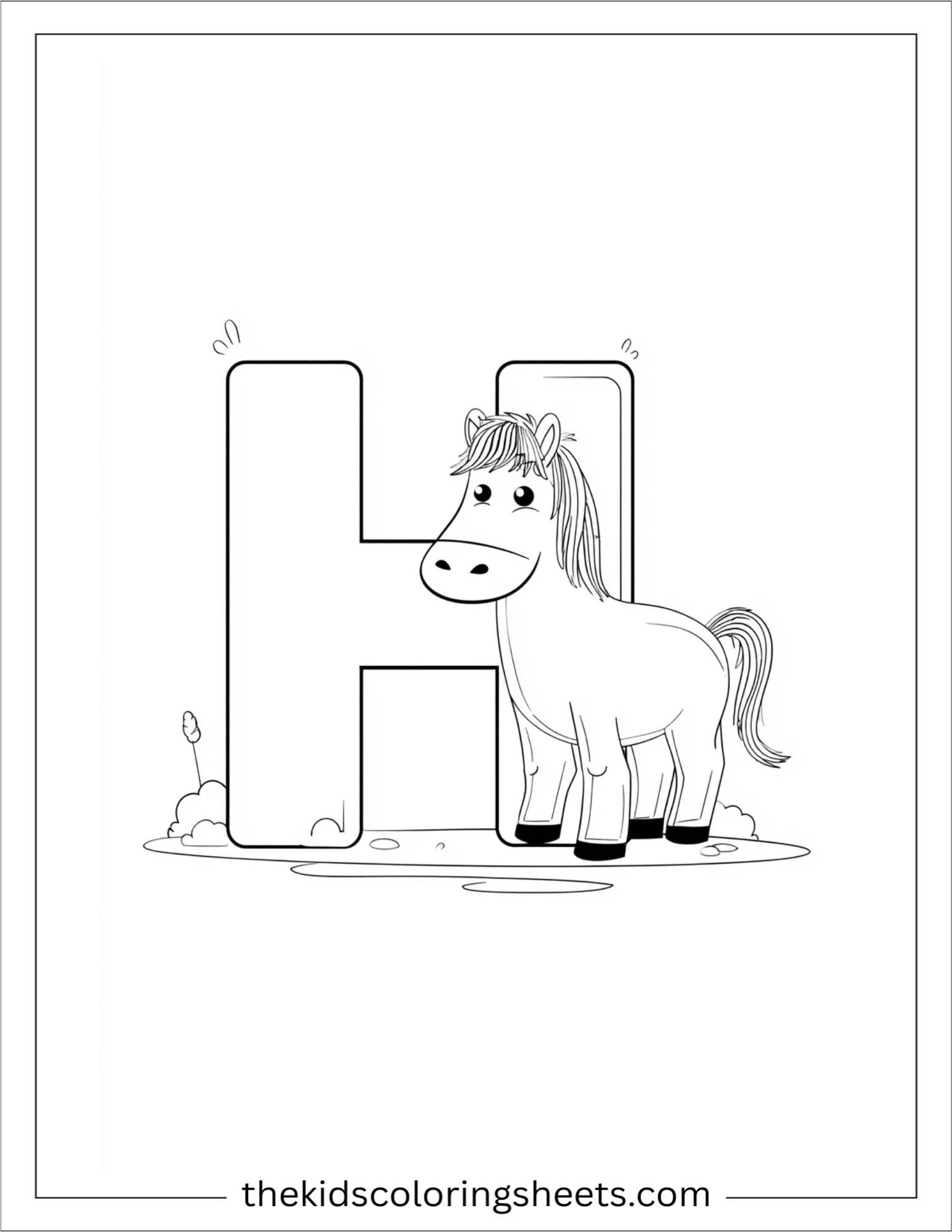 alphabet H horse coloring page