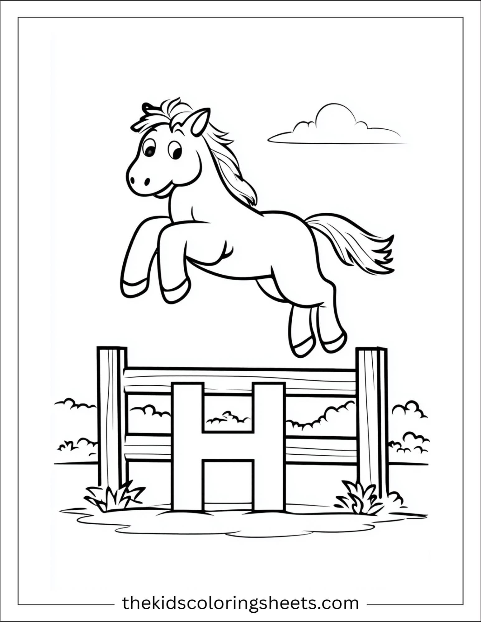 alphabet H horse jump coloring page