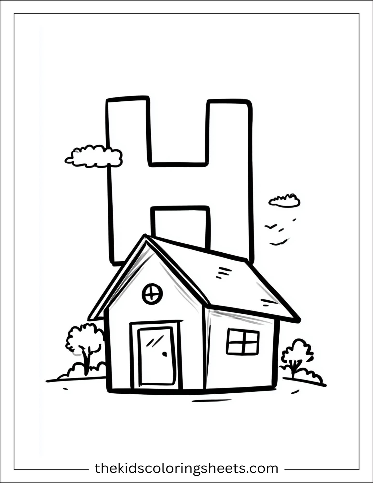alphabet H house coloring page