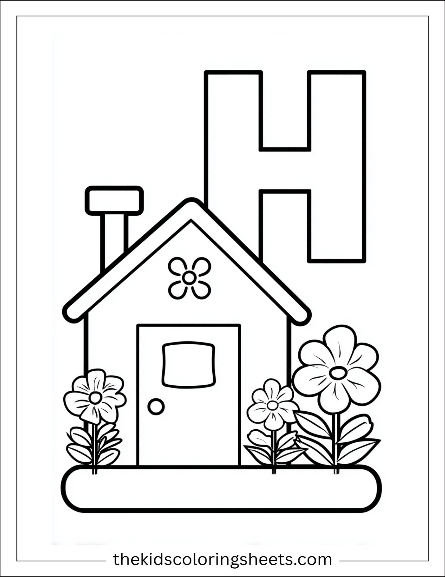 alphabet H house garden coloring page
