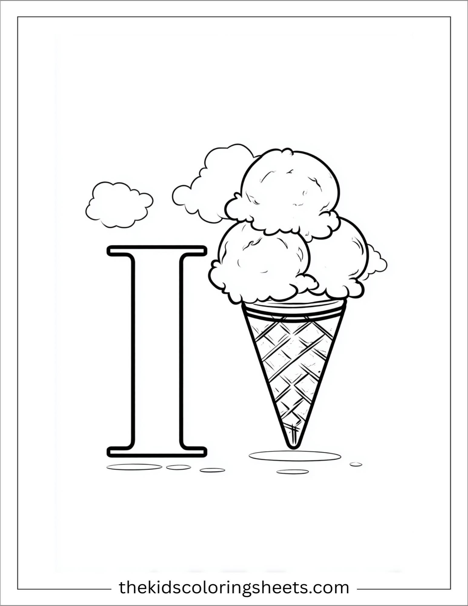 alphabet I ice cream coloring page