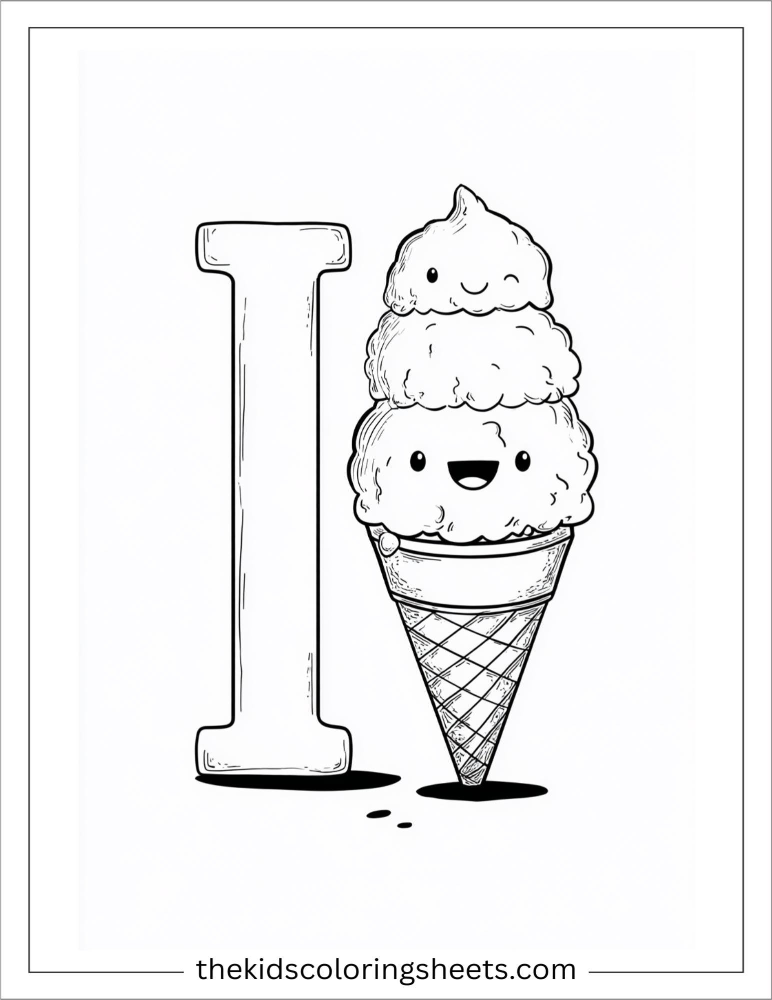 alphabet I ice cream cone coloring page