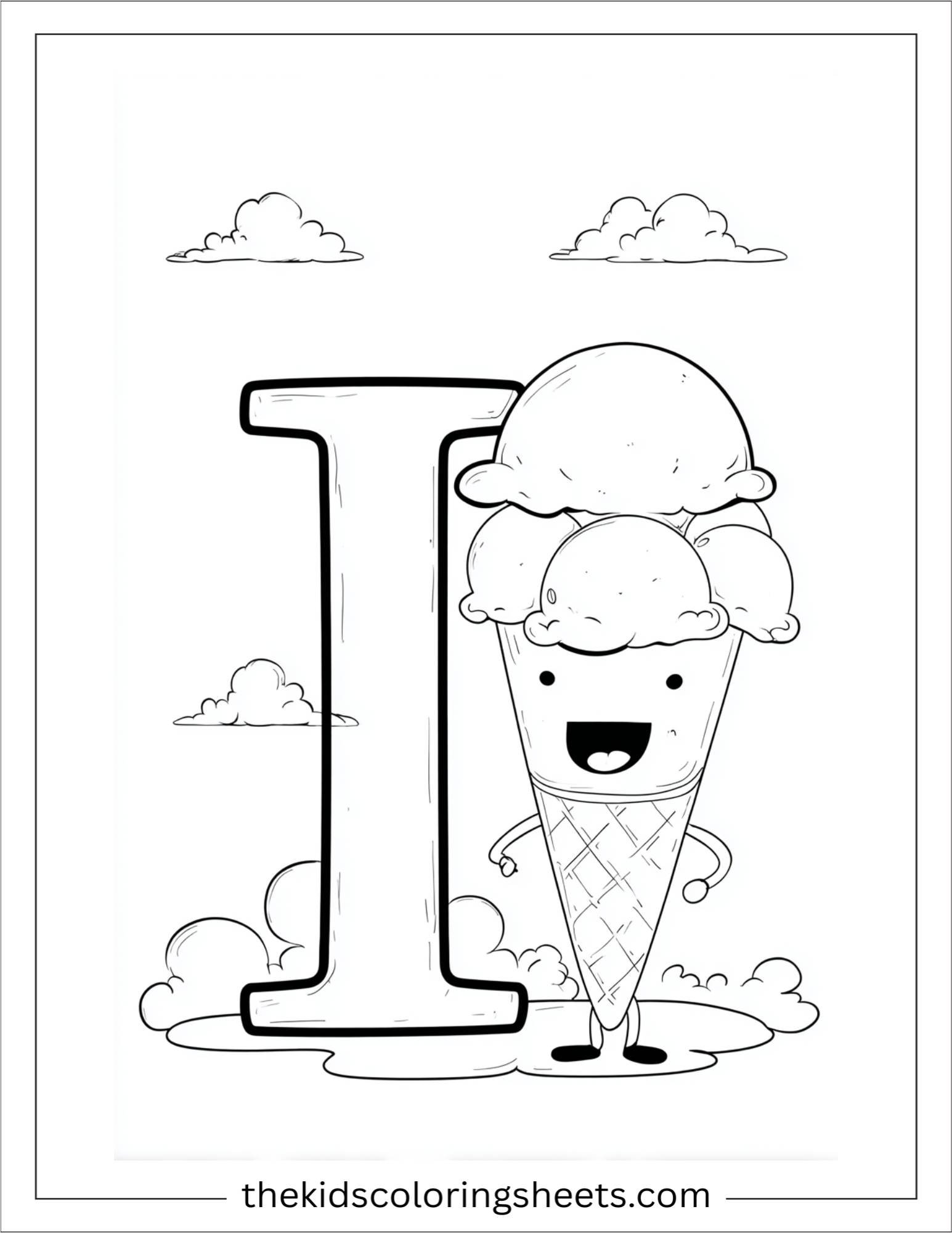alphabet I ice cream cone coloring page