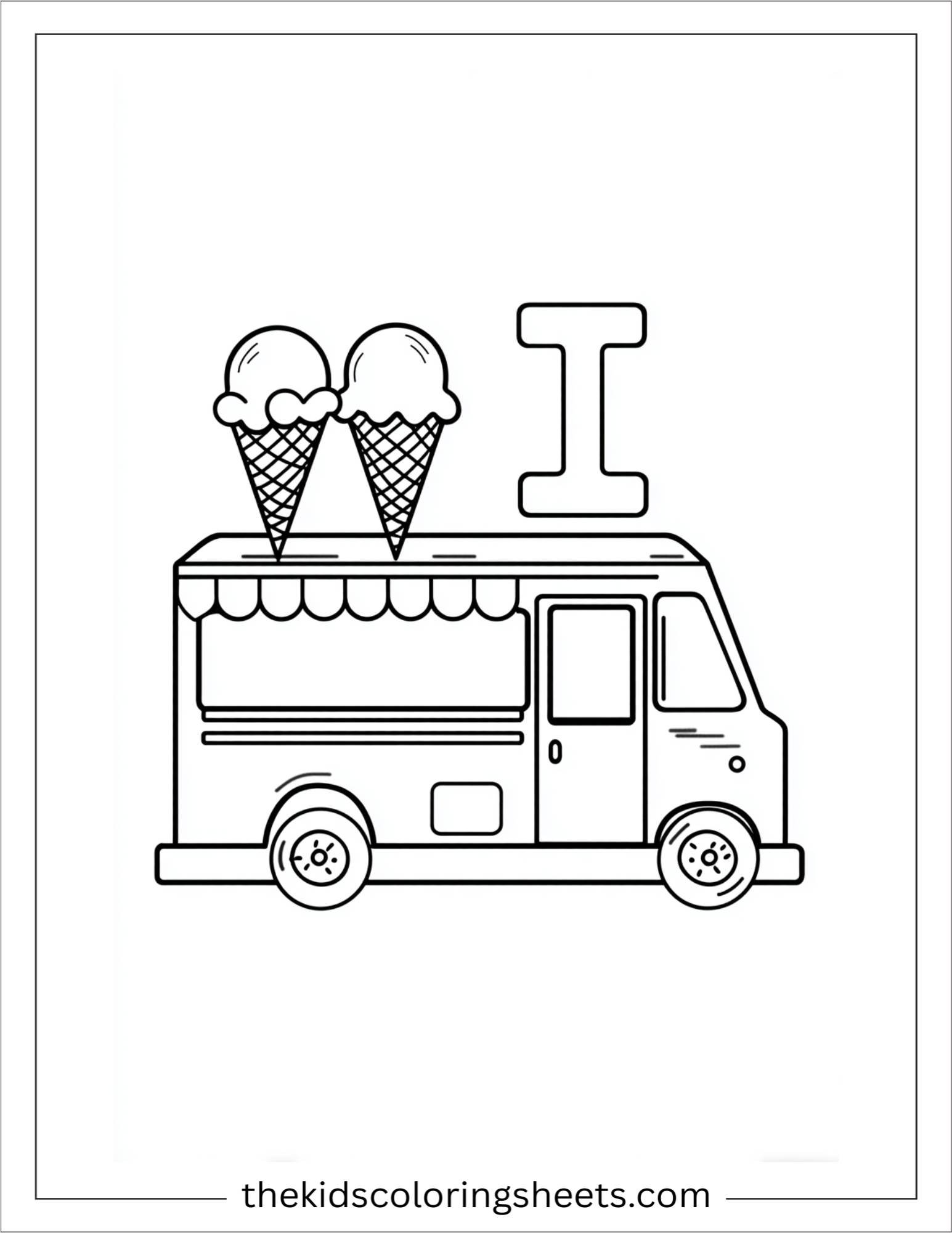 alphabet I ice cream truck coloring page