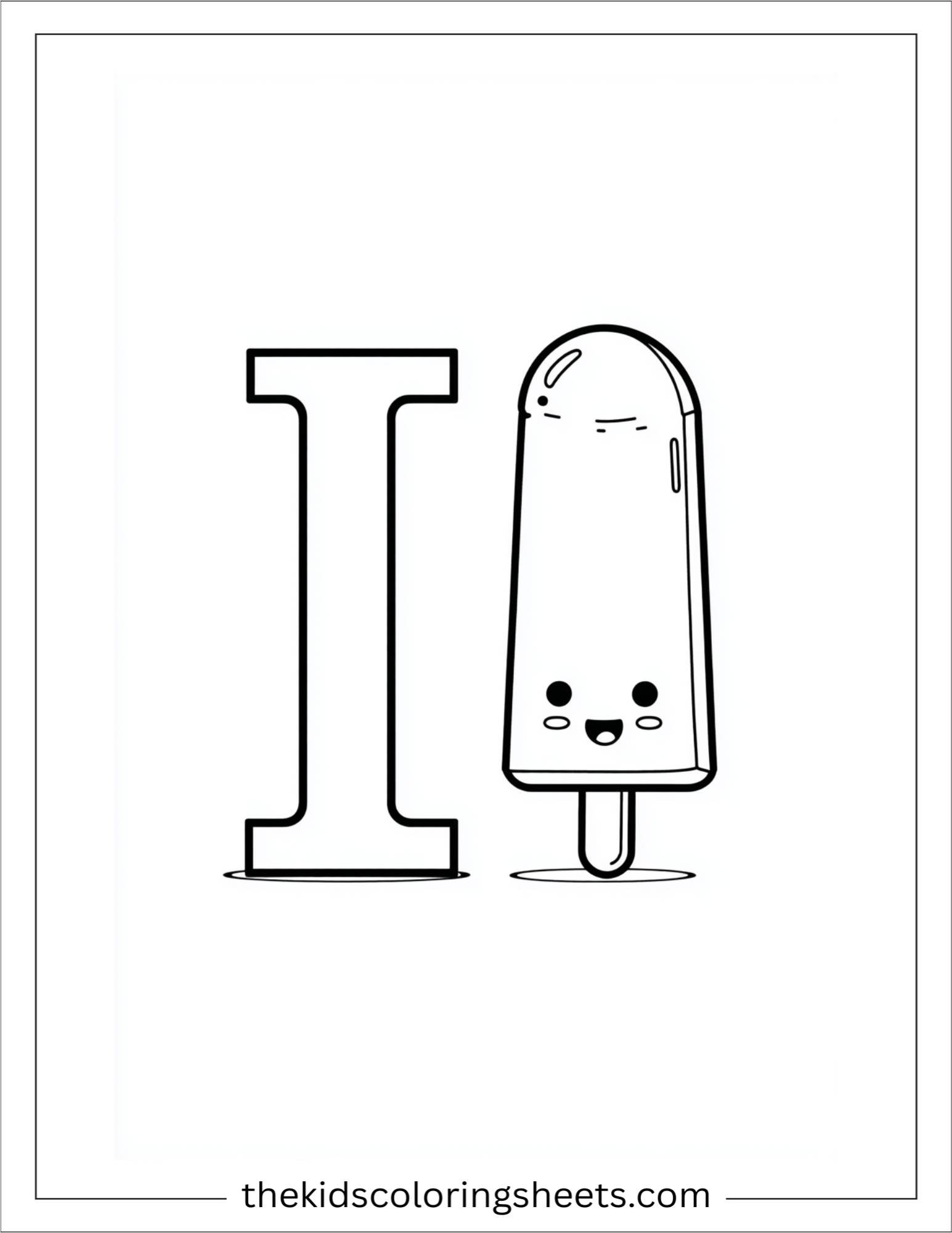 alphabet I ice pop coloring page