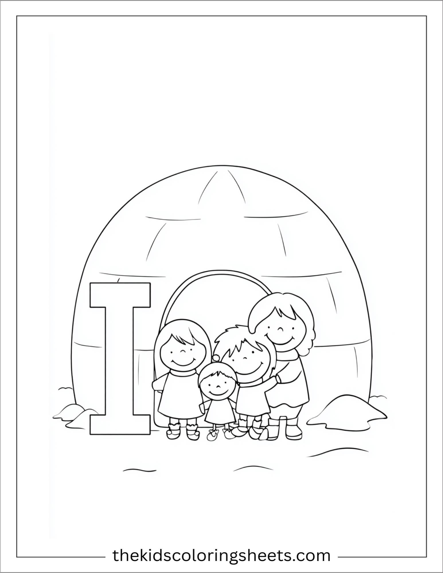 alphabet I igloo family coloring page