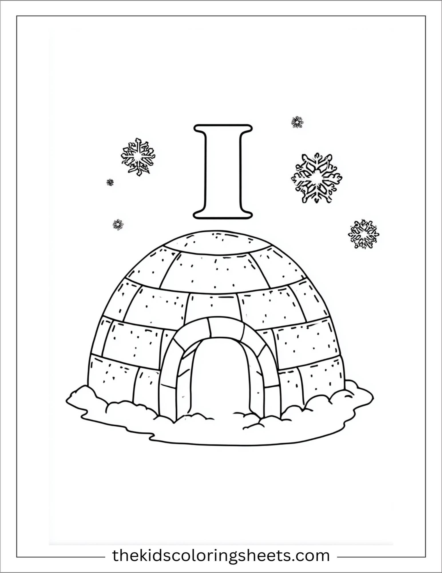 alphabet I igloo snow coloring page