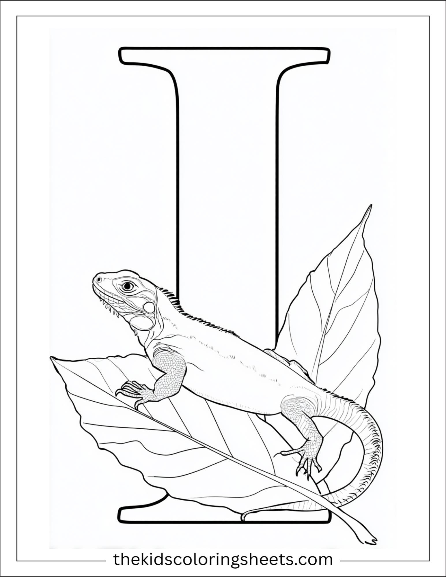 alphabet I iguana leaf coloring page