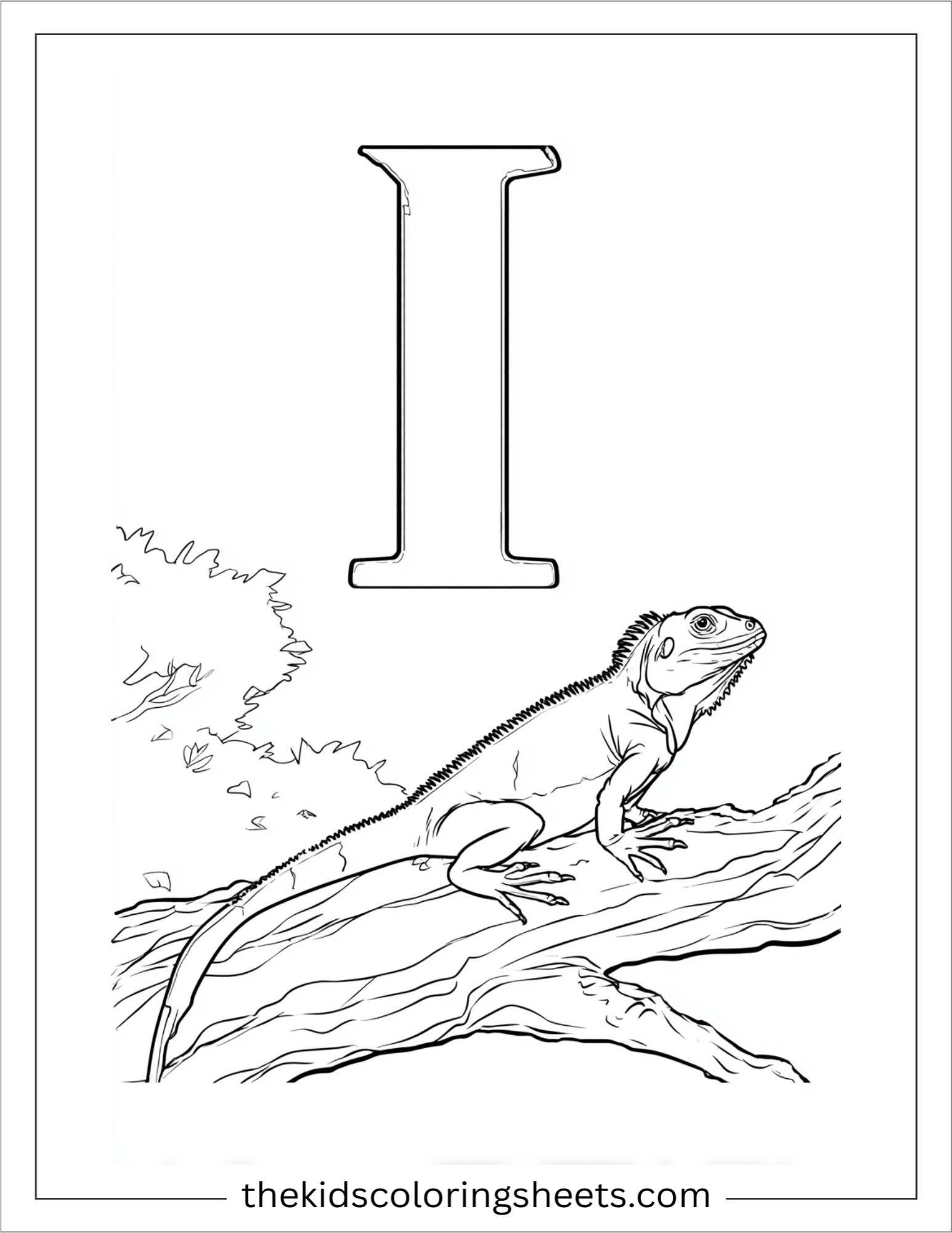 alphabet I iguana tree coloring page