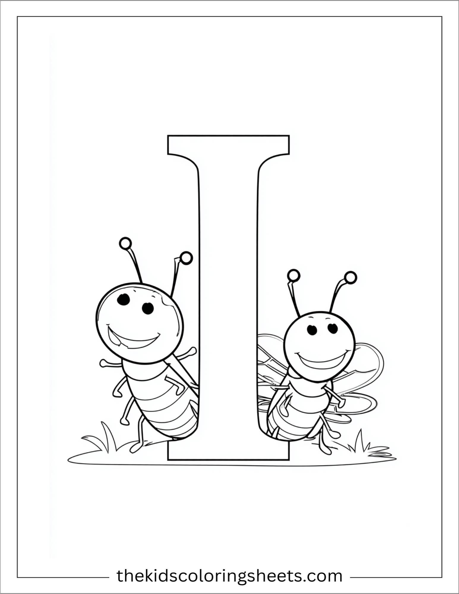 alphabet I insect friends coloring page