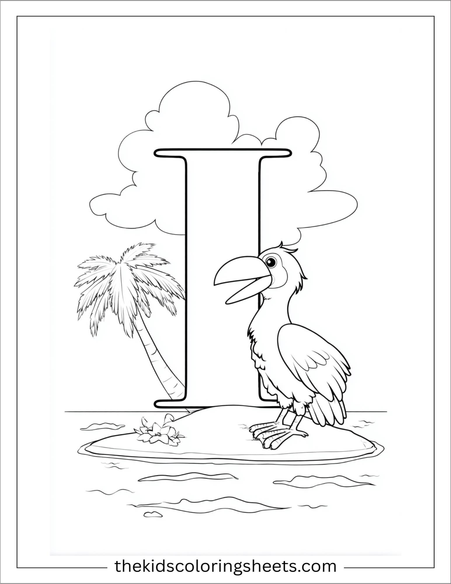 alphabet I island bird coloring page