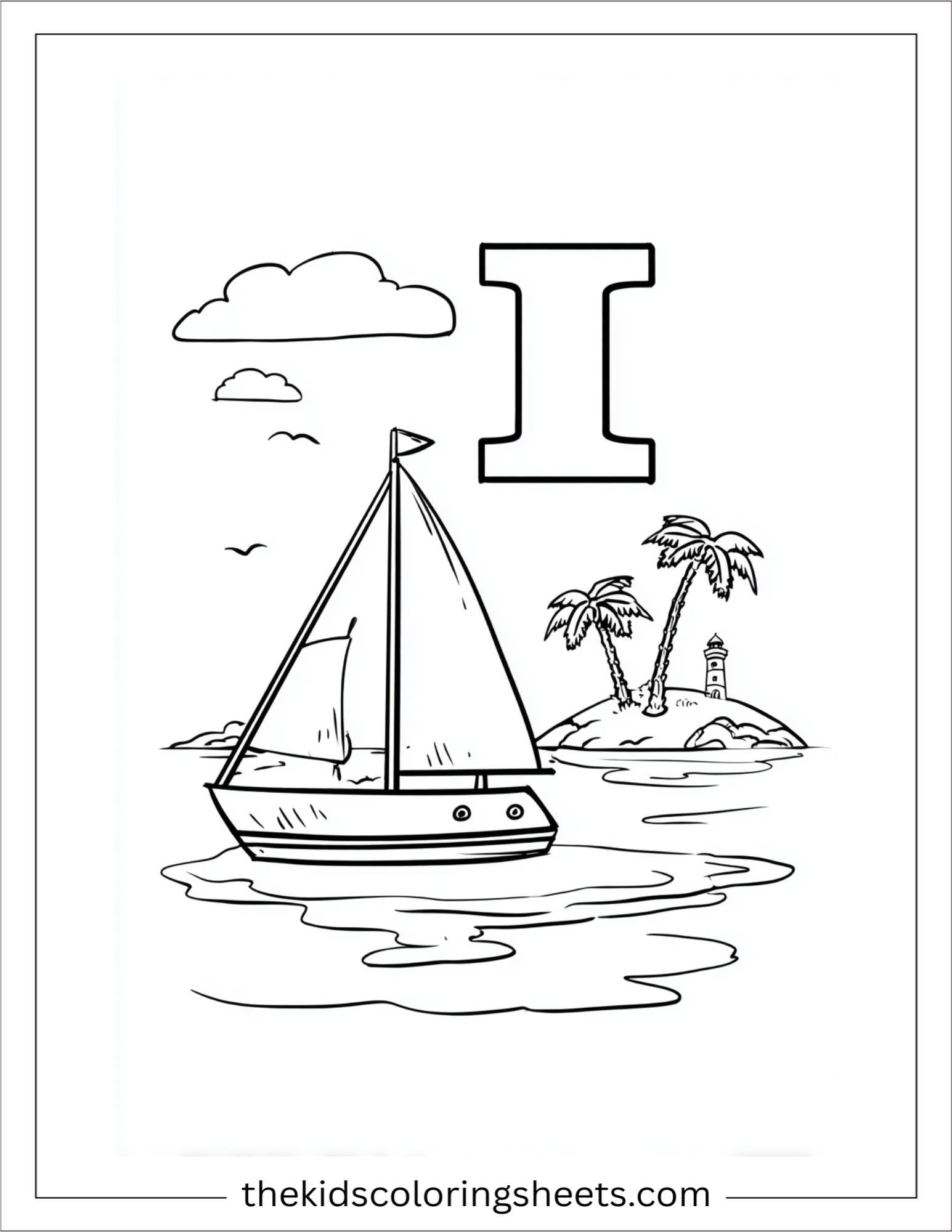 alphabet I island boat coloring page