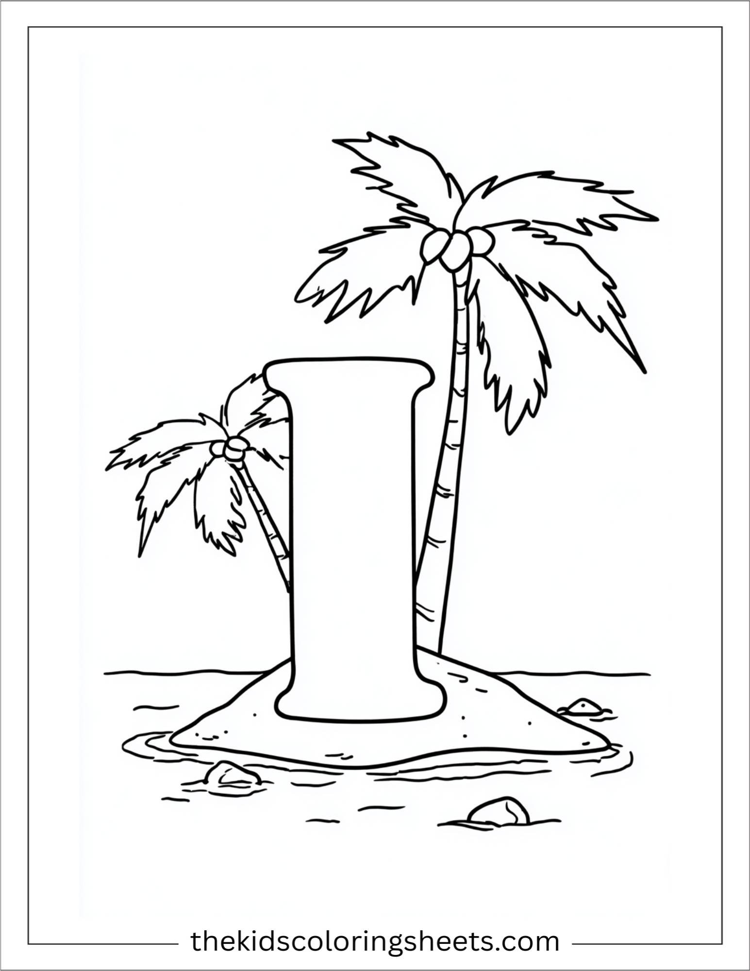 alphabet I island palm coloring page