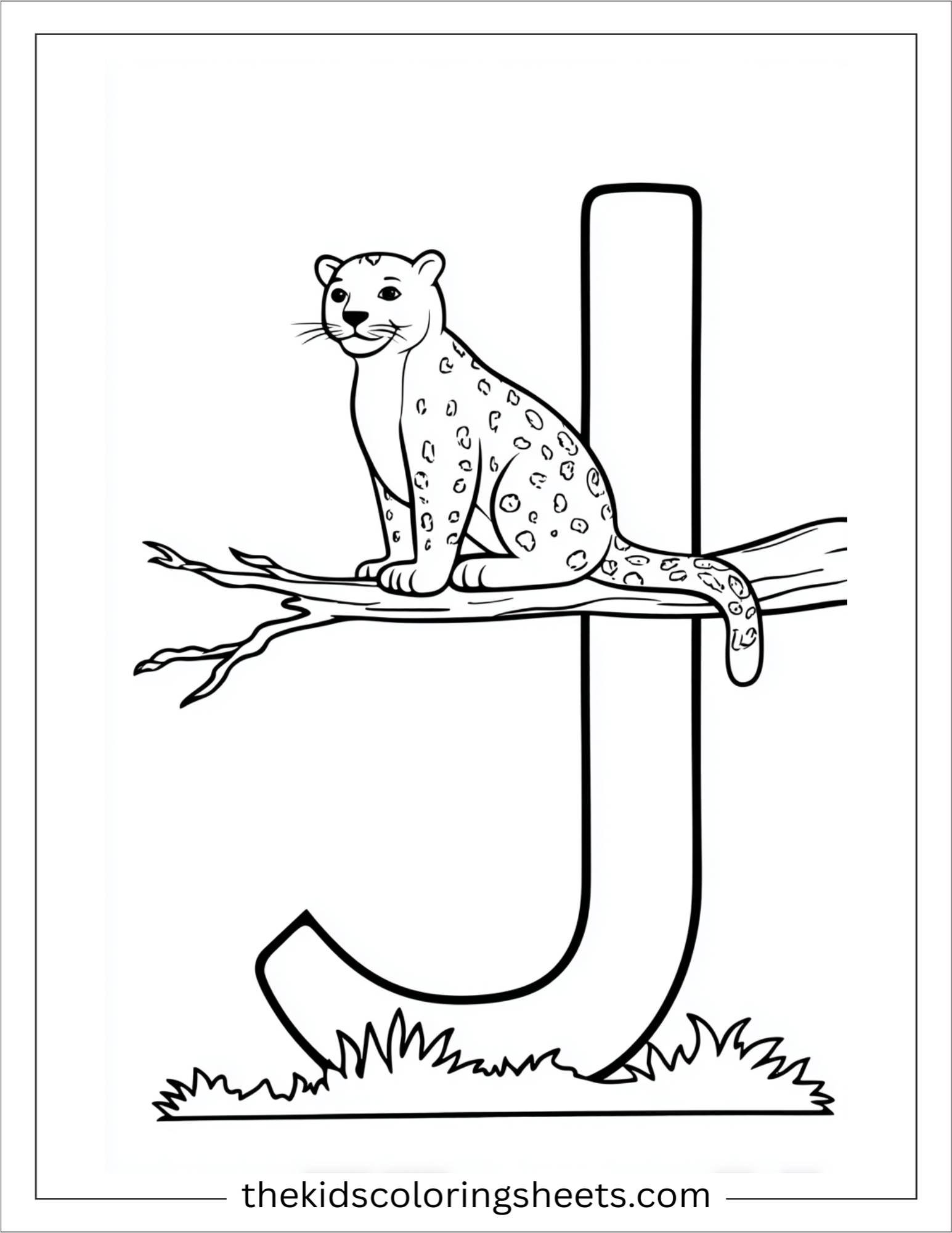 alphabet J jaguar tree coloring page