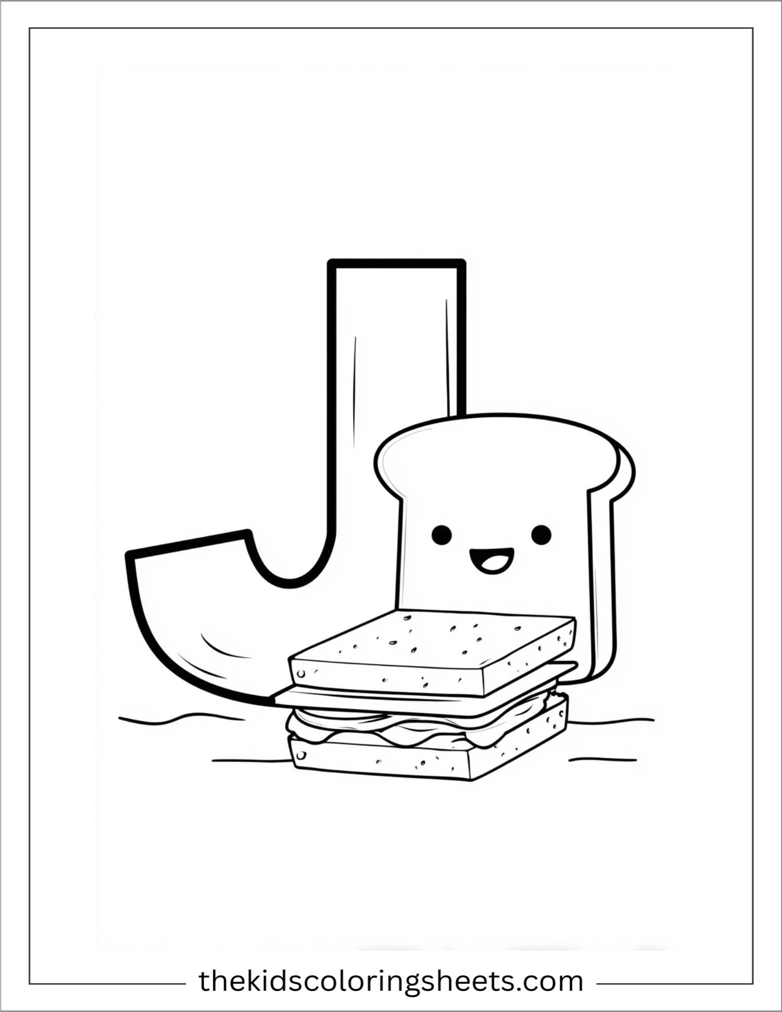 alphabet J jelly sandwich coloring page
