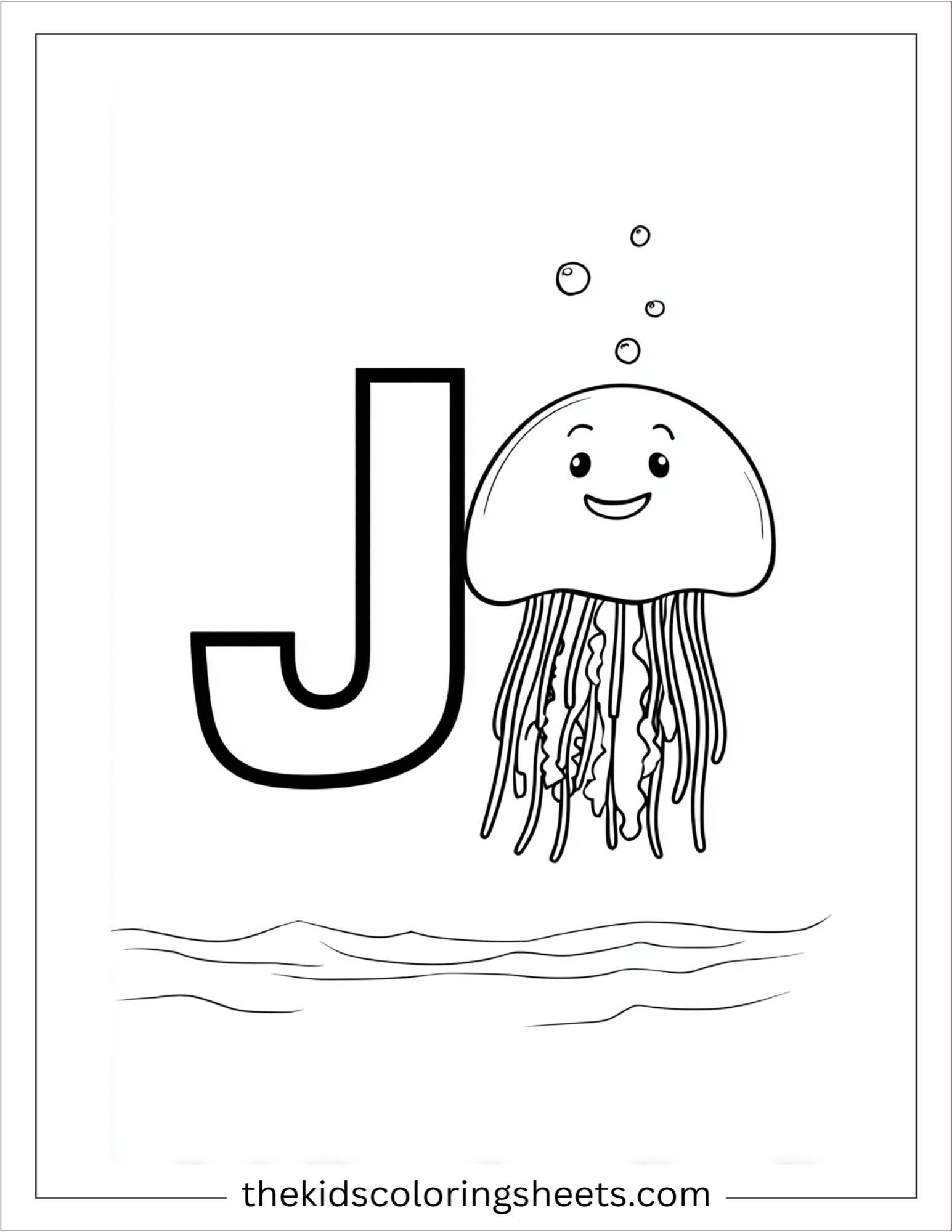 alphabet J jellyfish coloring page