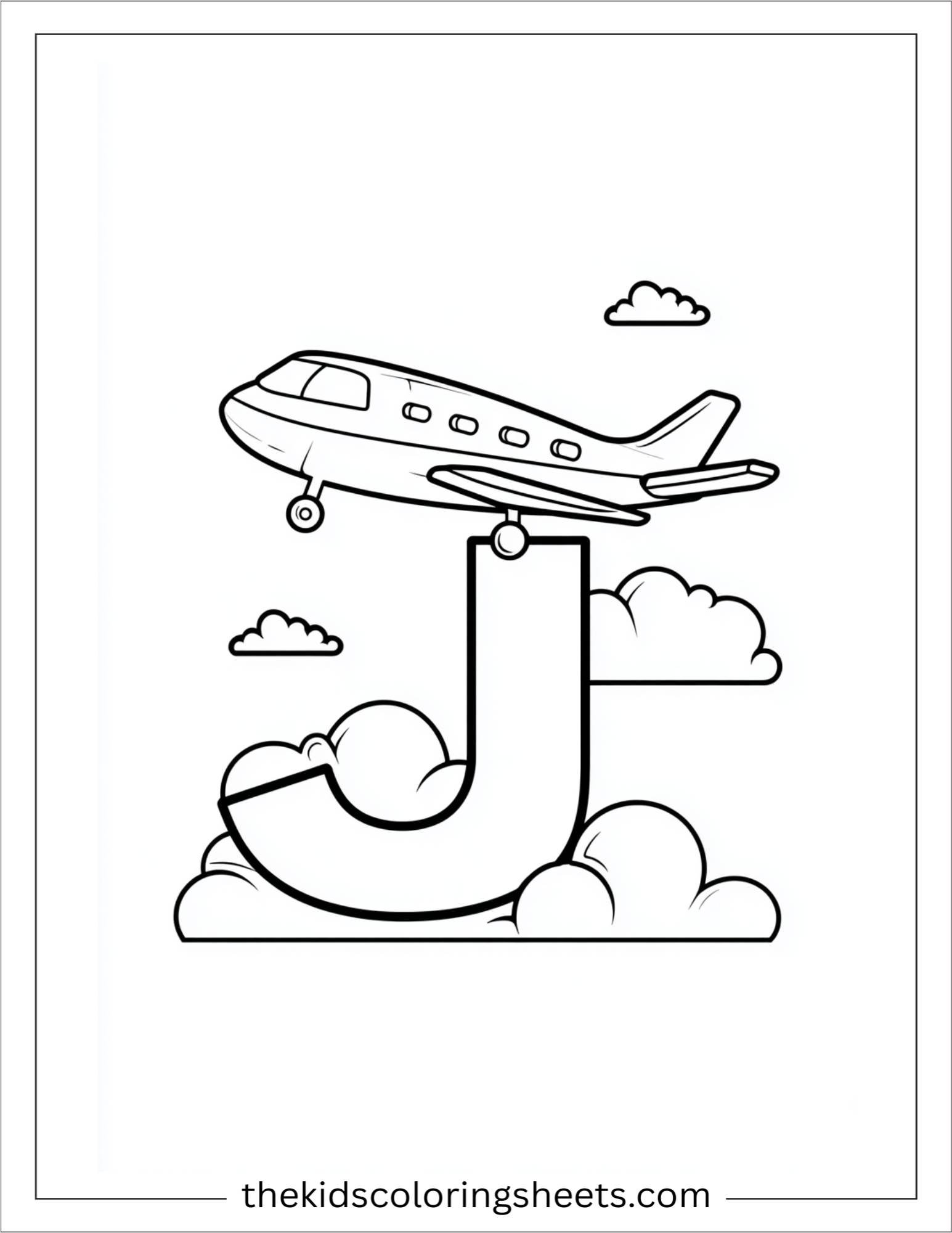 alphabet J jet cloud coloring page